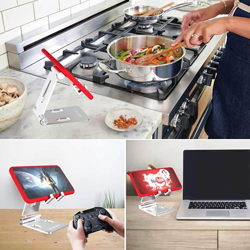 Desktop Phone Holder Stand Smartphone Tablet Cradle Foldable Aluminum Standing Bracket Compatible with iPhone Nintendo Switch Portable Screen Mount 270Degree Adjustable Angle