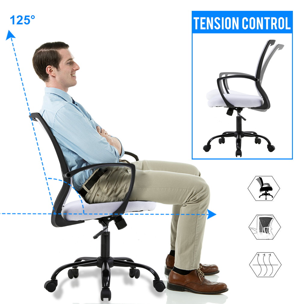 Mesh Office Chair Ergonomic Desk Chair Computer Chair with Lumbar Support Armrest Rolling Swivel Task Mid Back Adjustable Chair for Women Adults, White