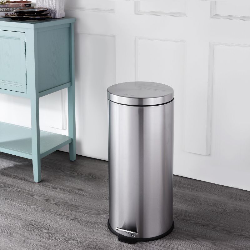 happimess Oscar 8-Gallon Step-Open Trash Can with FREE Mini Trash Can, Stainless Steel 