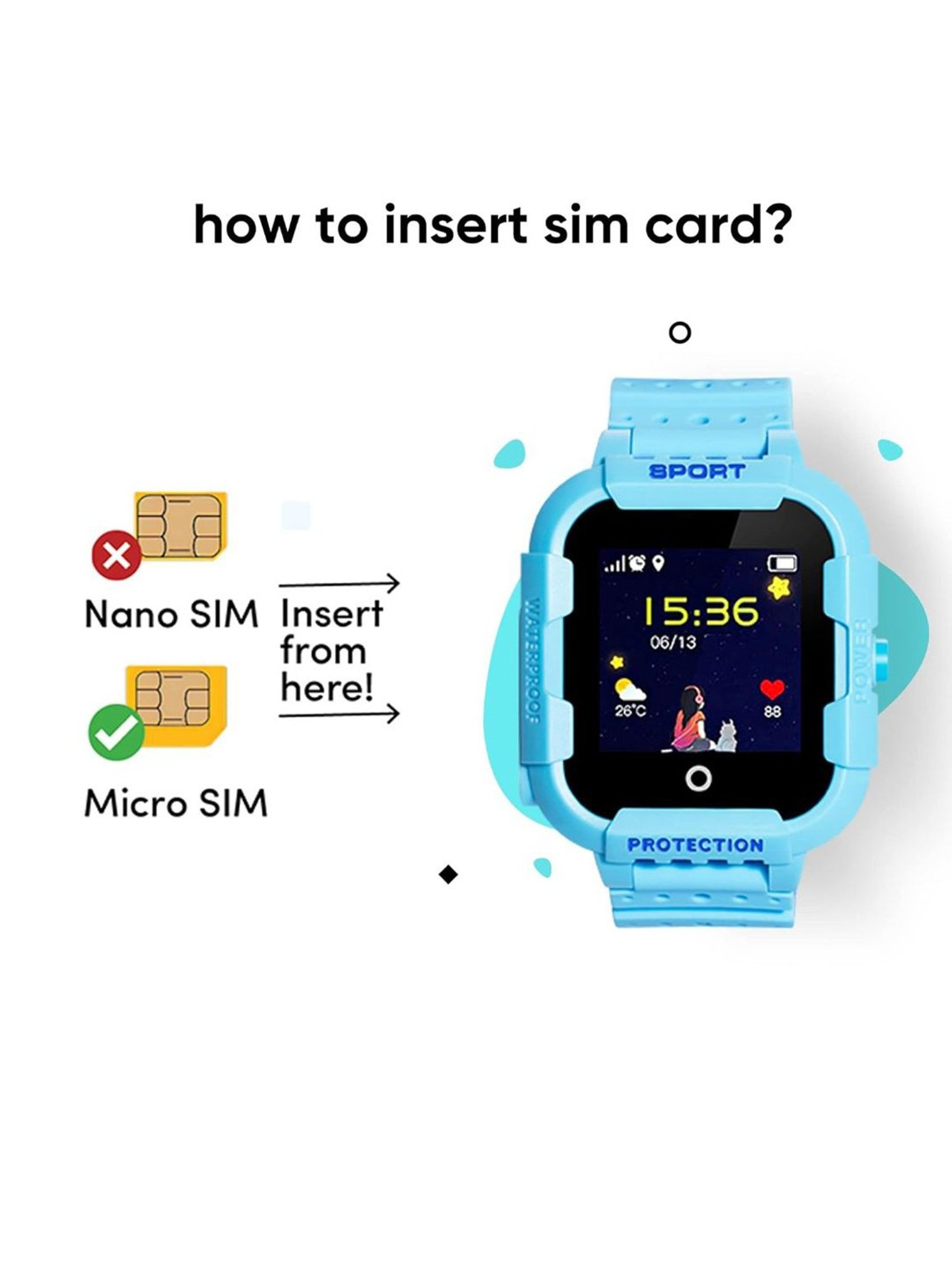 Turet GPS Smartwatch for Kids with Panic Button, Long Battery, Camera, GPS Tracker (Blue)