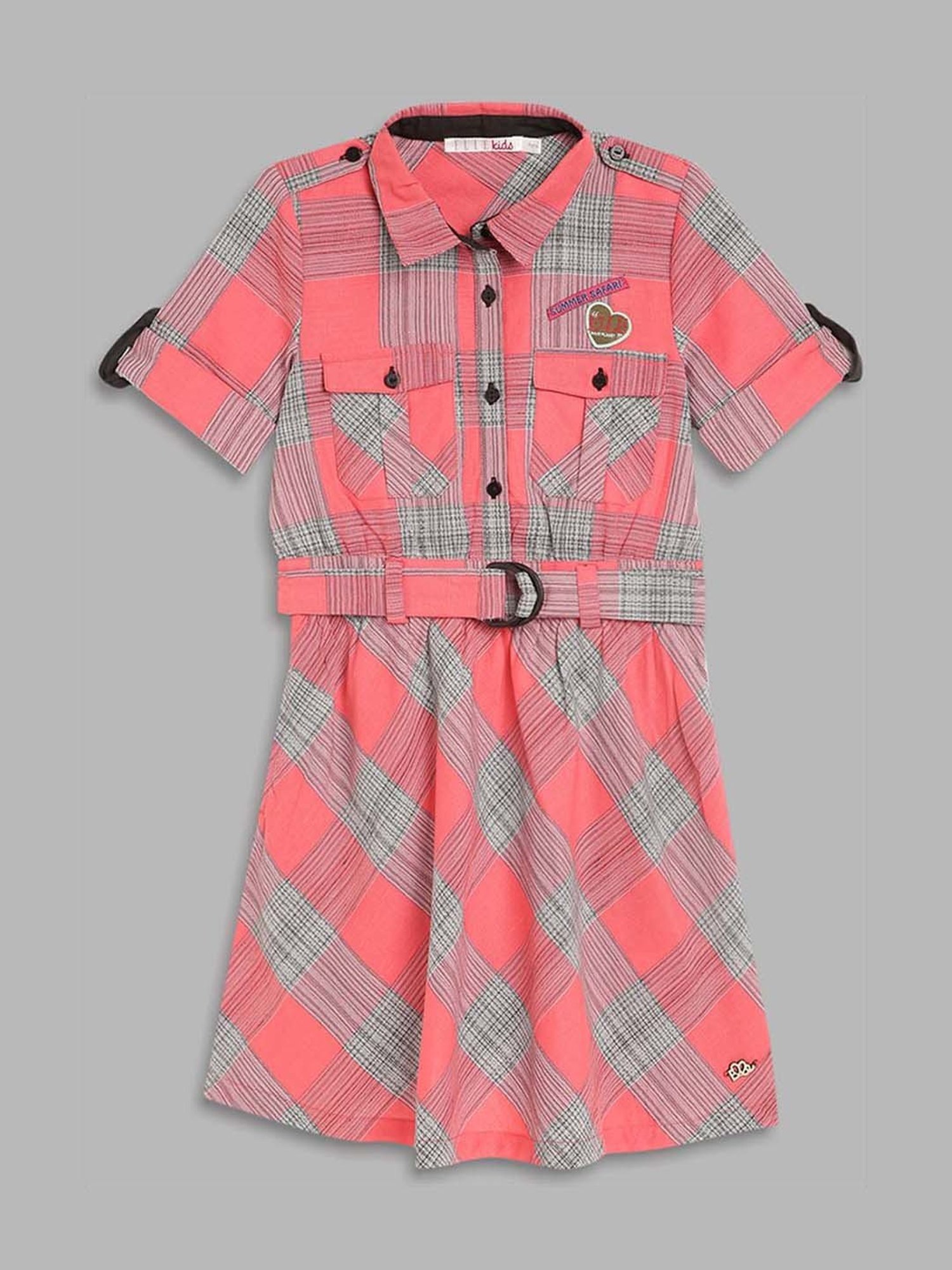 Elle Kids Kids Pink & Blue Cotton Chequered Dress