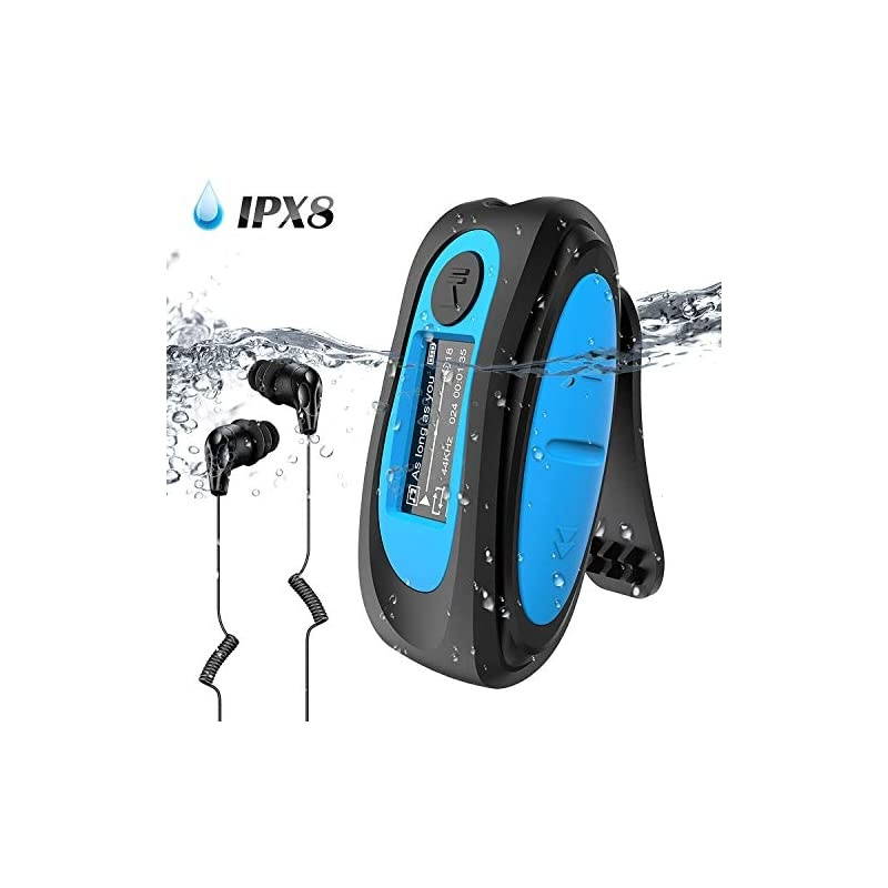 Swimming MP3 Player with Clip,  8GB IPX8 Waterproof Music Player with Headphones for Running Sports, S07E Music Player Shuffle