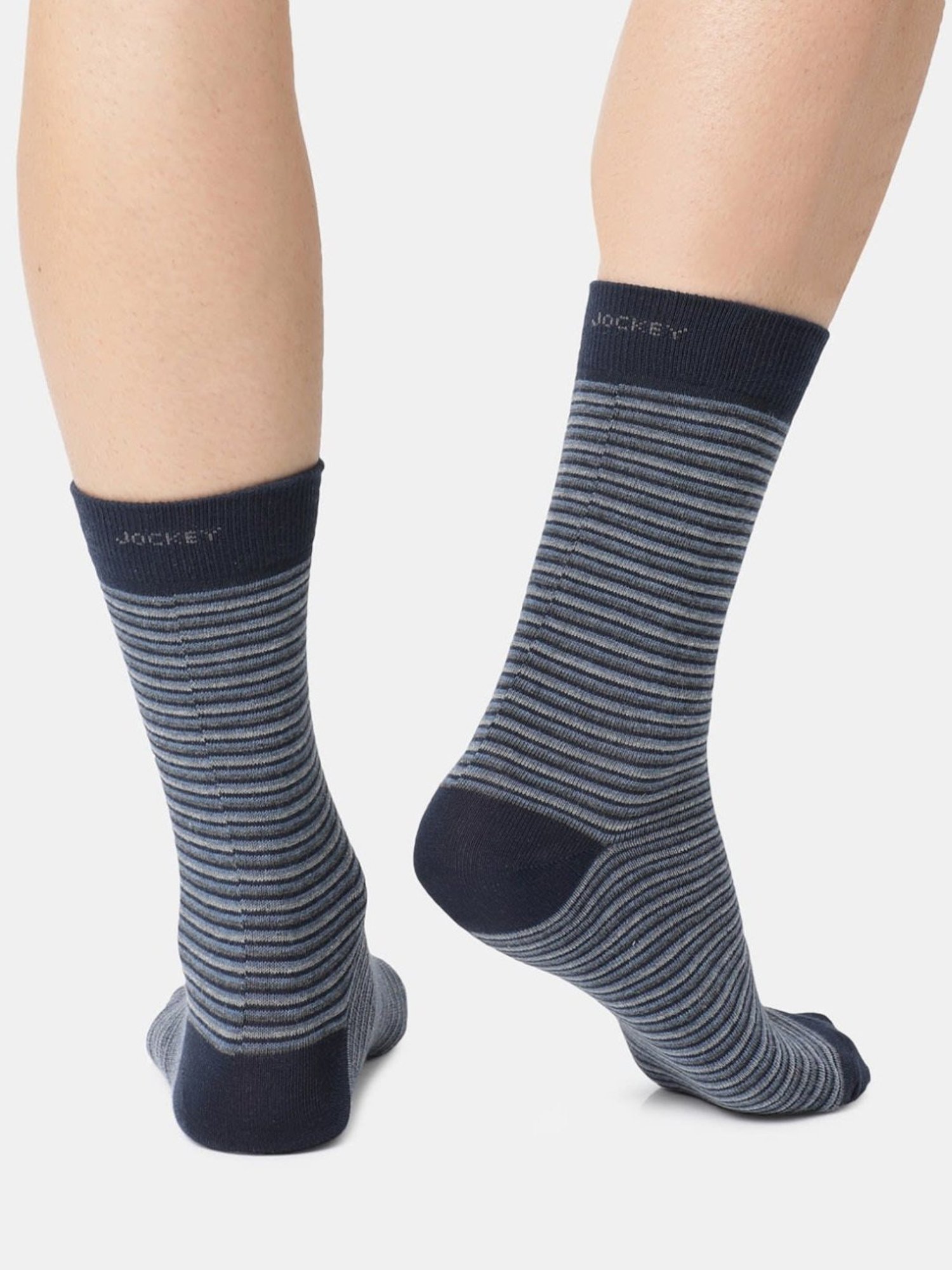 Jockey 7104 Navy Cotton Crew Length Socks with Stay Fresh Treatment - Pack of 3 (Prints May Vary)