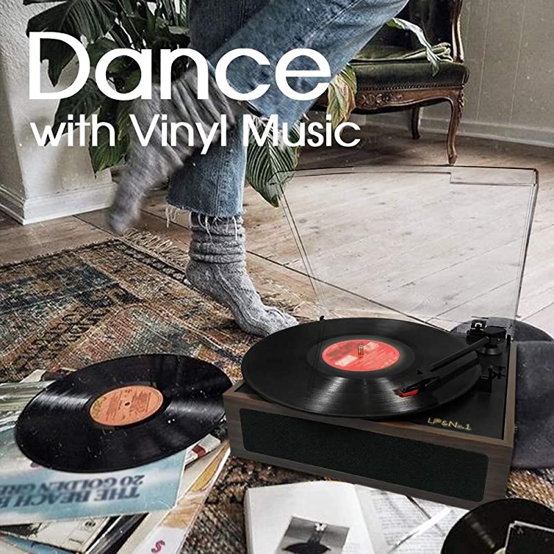 Bluetooth Vinyl Record Player Bundle with a Record Storage Case 3 Speed Turntable with Stereo Speakers Dark Brown