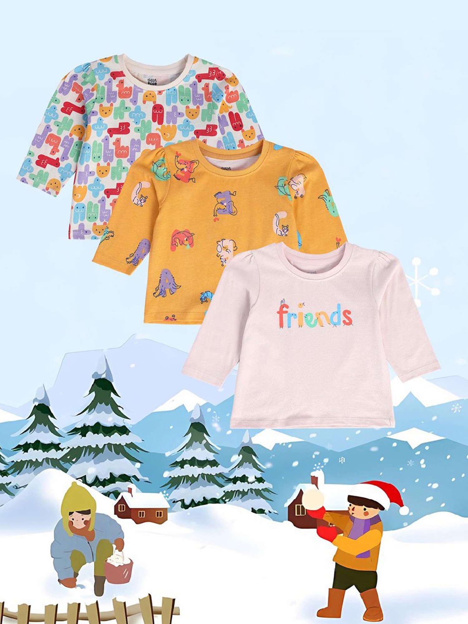 MINIKLUB Kids Multicolor Printed Full Sleeves Jhablas (Pack Of 3)