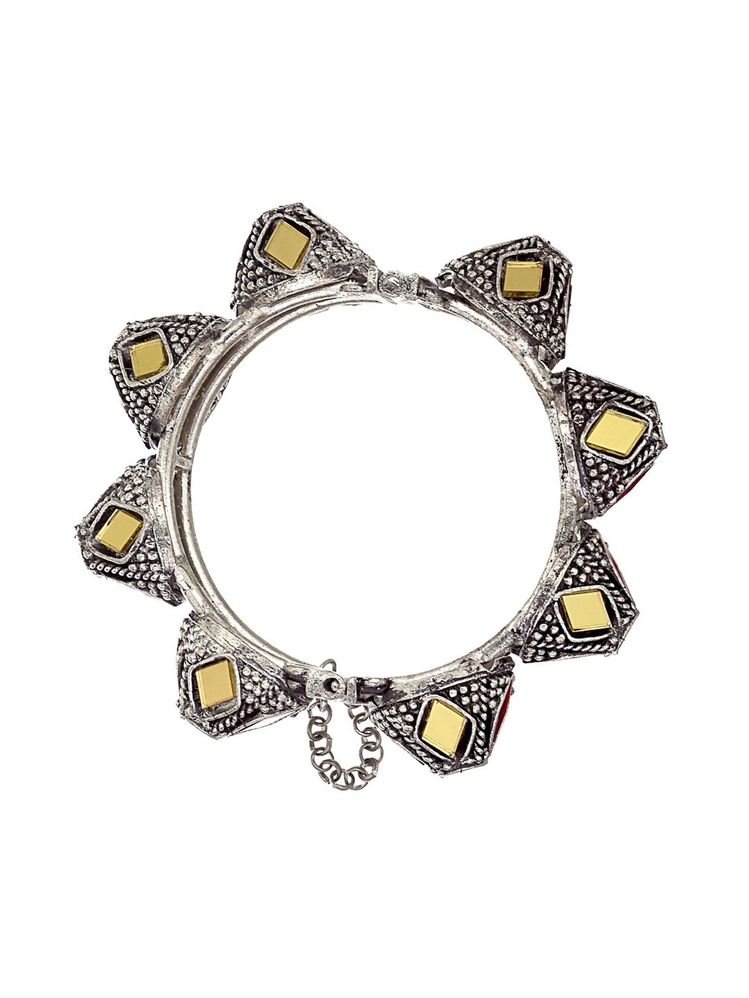 Moedbuille Mirrors Studded Tribal Afghan Design Oxidised Silver Plated Handcrafted Cuff Bracelet