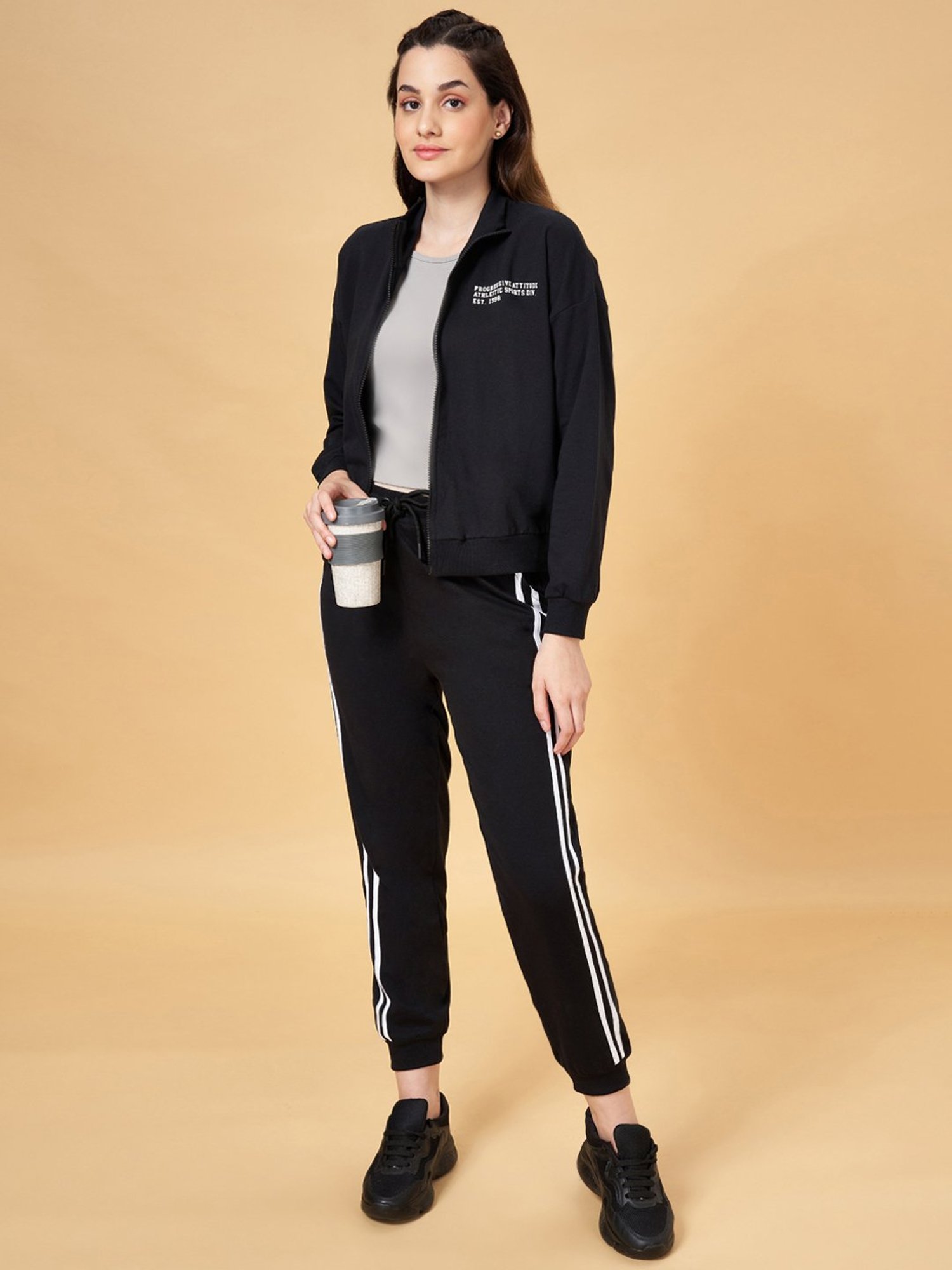 Ajile by Pantaloons Black Cotton Printed Sports Jacket