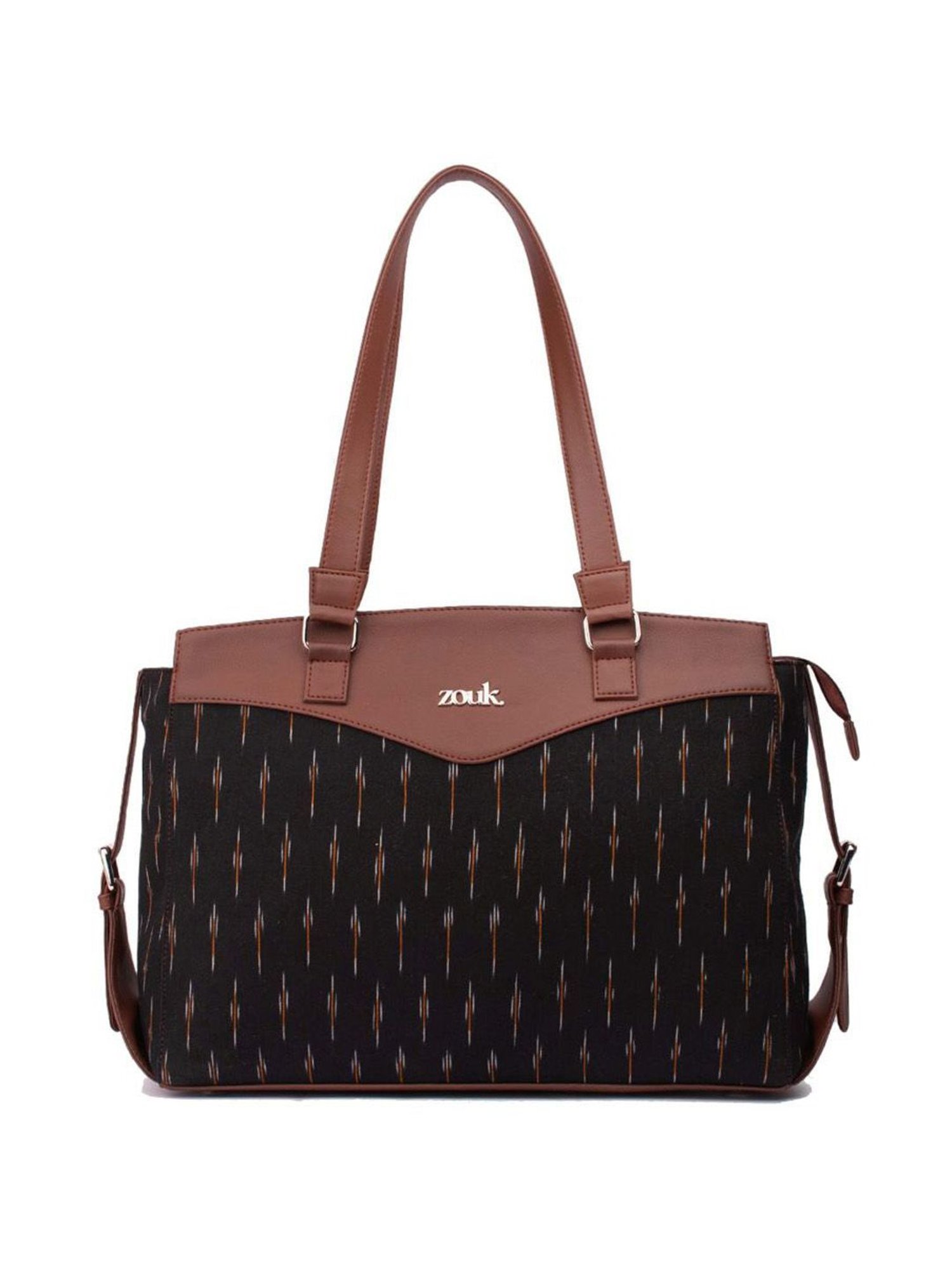 Zouk Ikat Black Jute Printed Tote Handbag