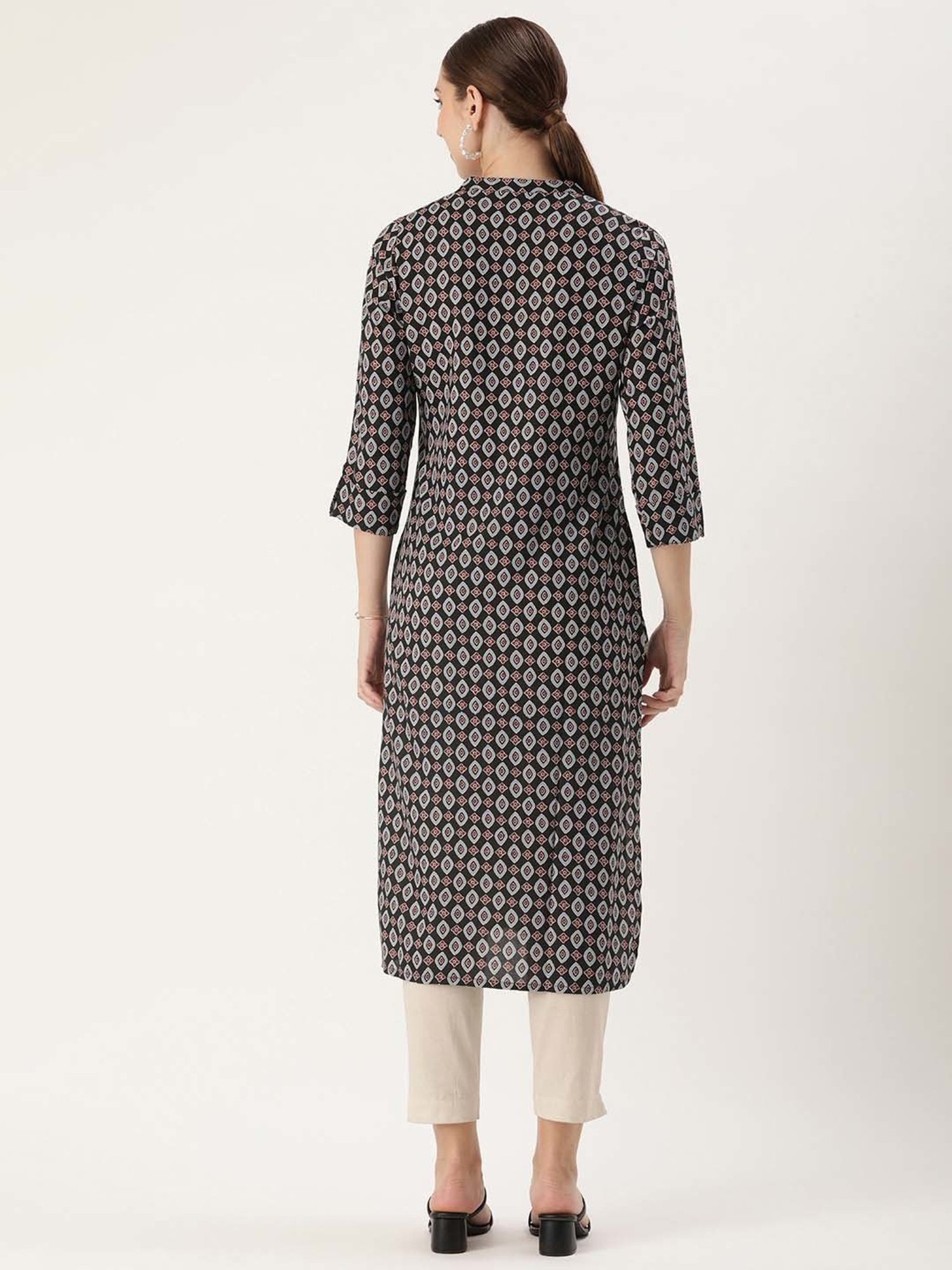 Amukti Black Printed A Line Kurta
