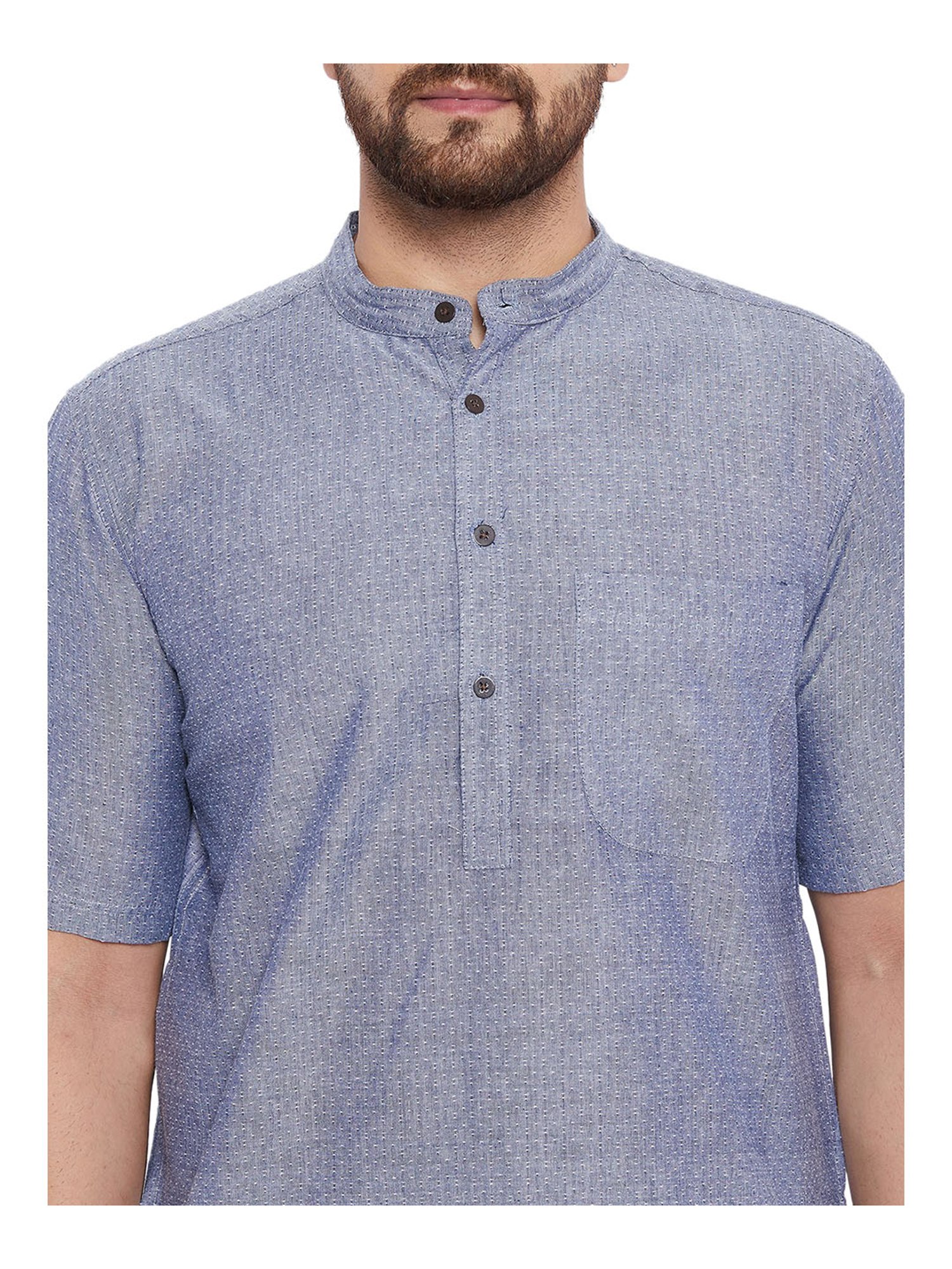 Even Grey Self Design Mandarin Collar Kurta