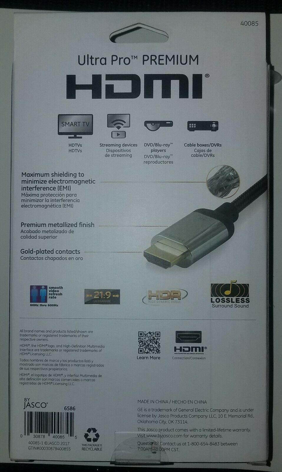 GE 40085 10-Ft Premium HDMI Cable Optimized for 4K