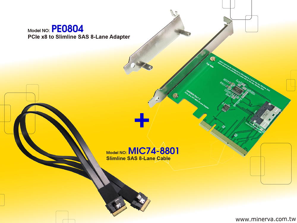 PE0804 - PCIe Gen3 8-lane to Slimline SAS (SFF-8654 8i) Add-in Card(AIC) with Slimline SAS 8-Lane to Slimline SAS 8-Lane Cable KIT