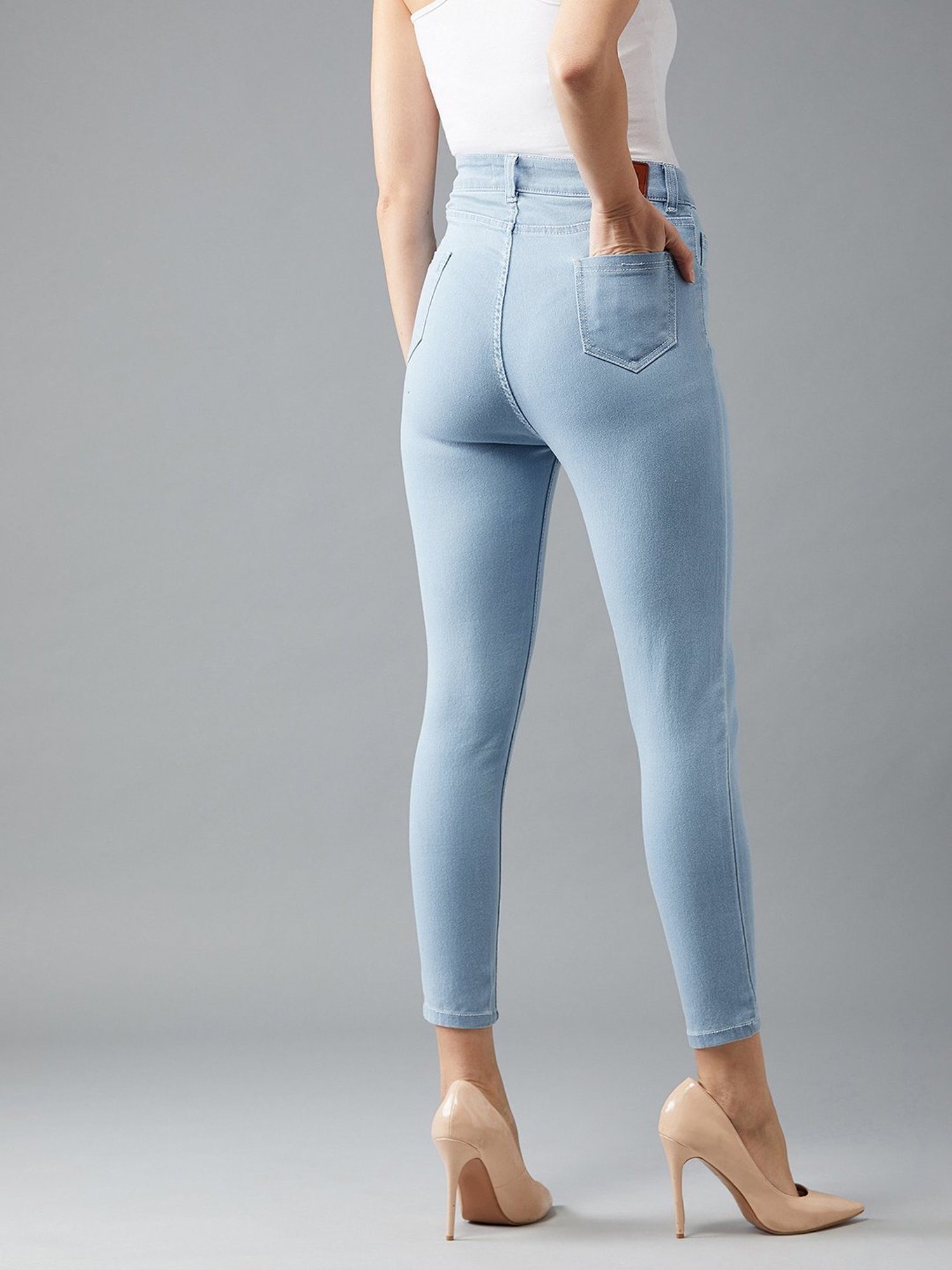 DOLCE CRUDO Light Blue Denim Skinny Fit High Rise Jeans