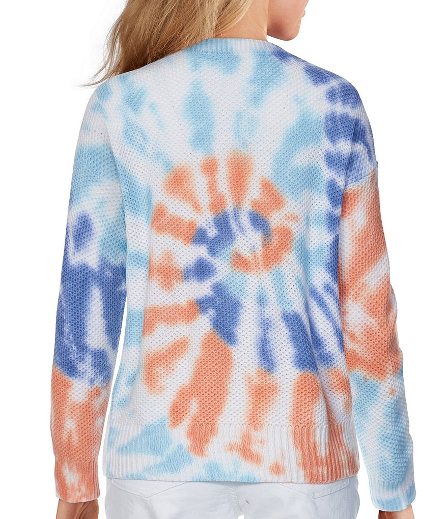 Ruby Rd. Petite Size Tie Dye Tuck Stitch Drop Shoulder Cotton-Blend Sweater
