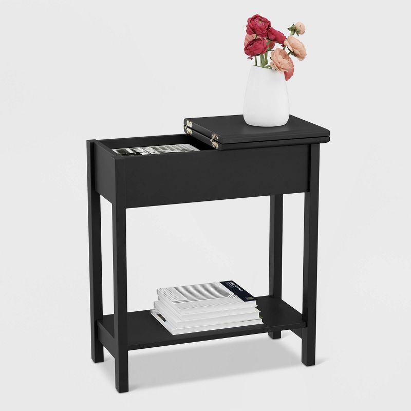 Flip Top End Table with Storage Compartment and Lower Shelf Matte Black - Yorkshire Home