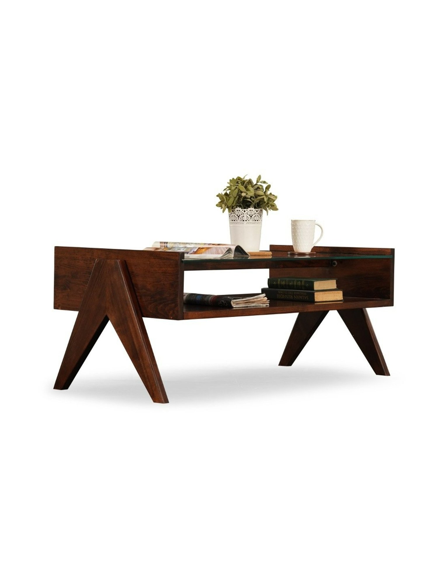 Durian Casper Contemporary Brown Solid Wood Center Table Dark Oak Finish