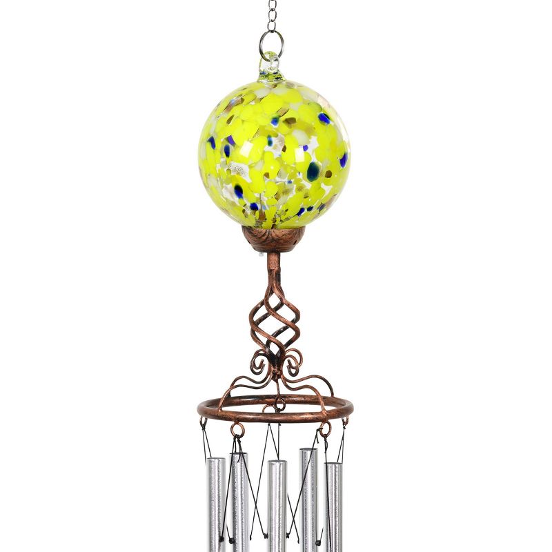 46.25" Solar Glass Ball Wind Chime Yellow - Exhart