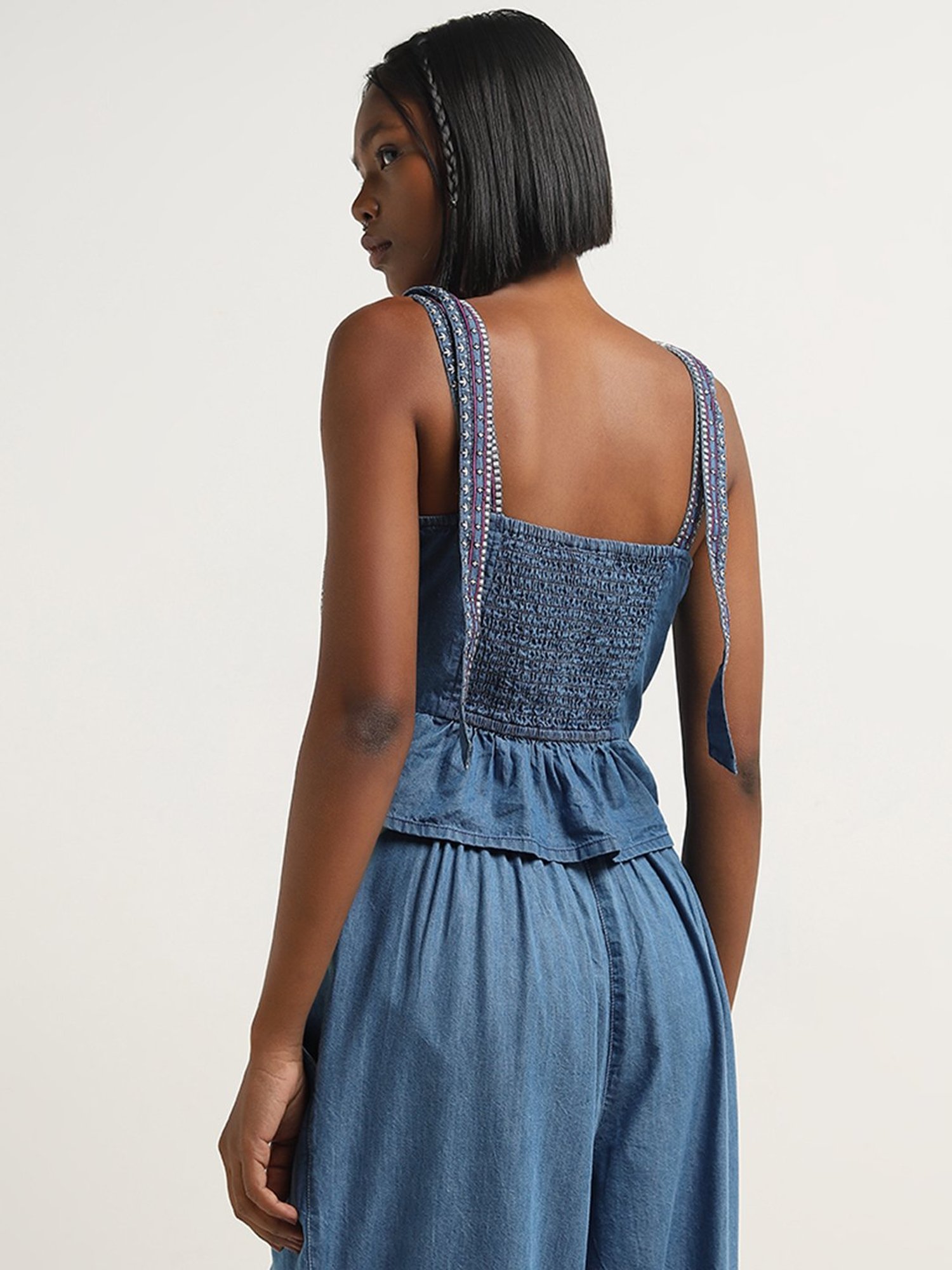 Bombay Paisley by Westside Blue Peplum Denim Top