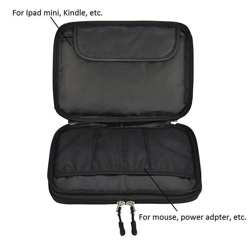 Electronic Organizer, Double Layer Travel Gadget Bag for USB Cable, SD Card, Hard Drive, Power Bank, iPad Mini, etc. with Free Bonus(1 SIM Card Adapter & 1 Velcro Roll) by