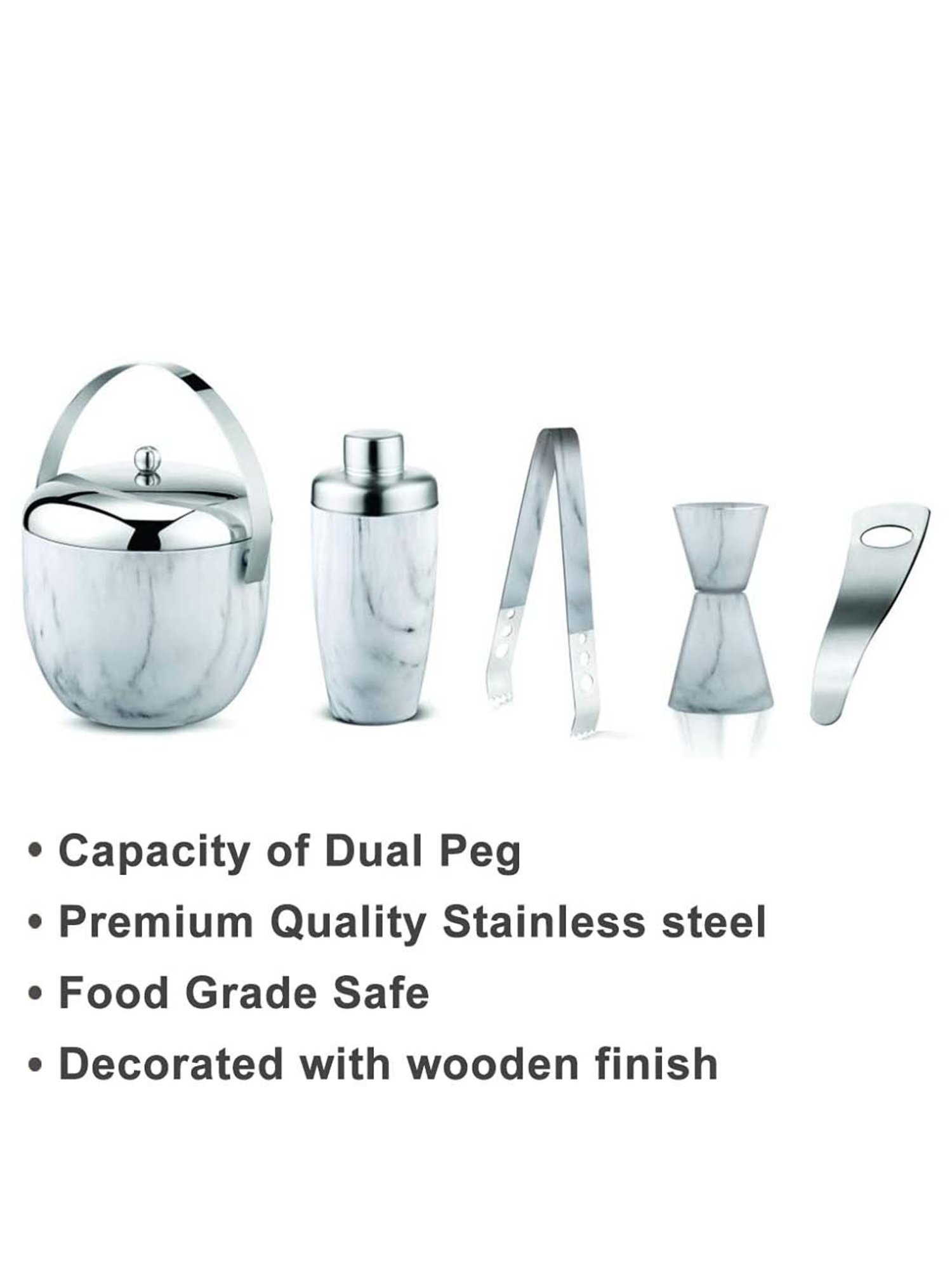 FnS White Stainless Steel 5-Piece Bar Set