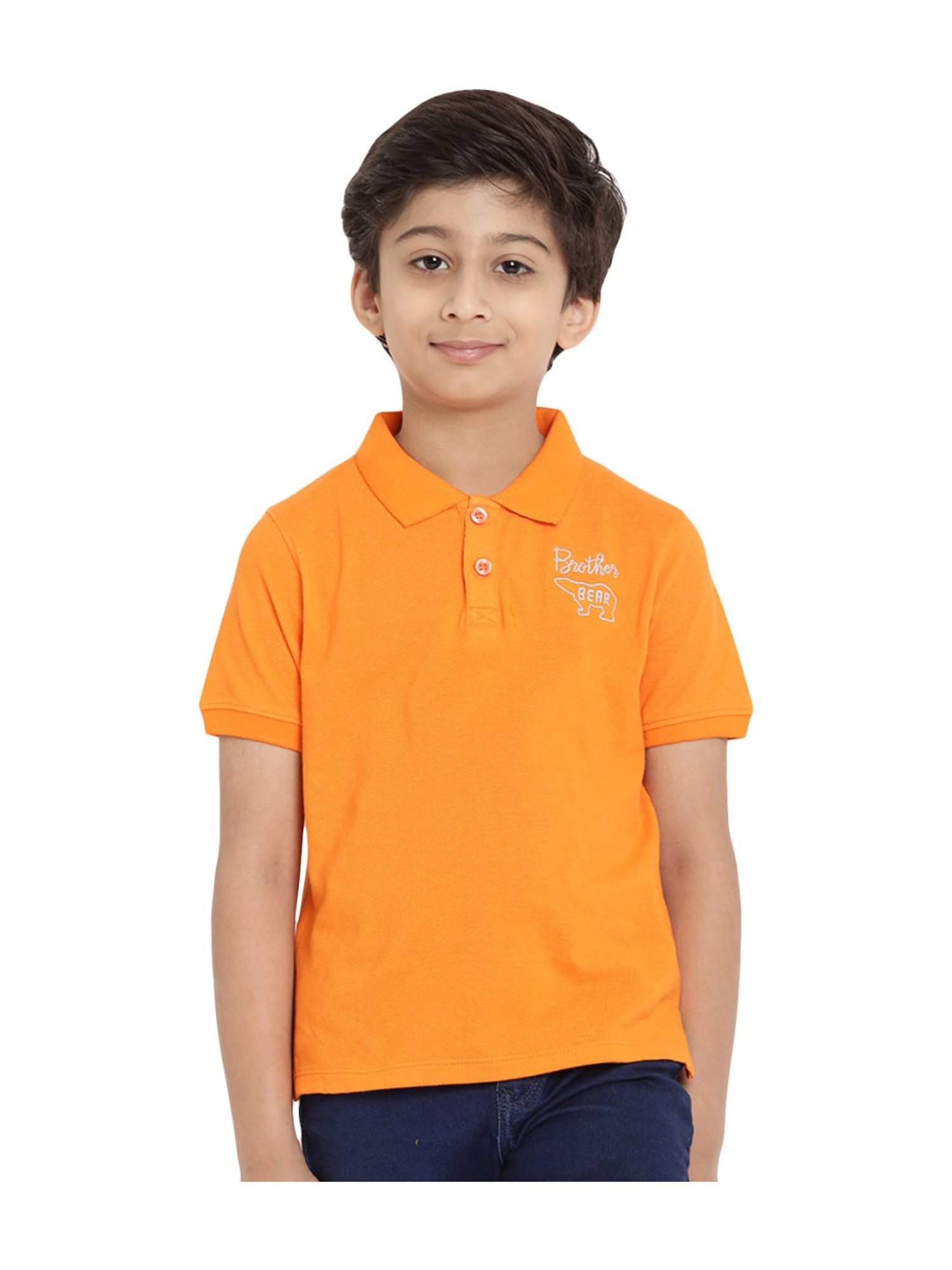 Berrytree Organic Kids Orange Cotton Sister Bear Polo T-Shirt