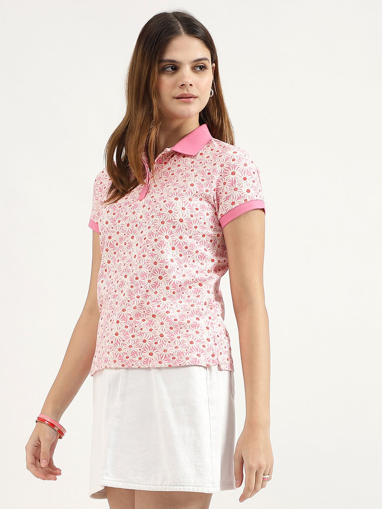 United Colors of Benetton Pink Printed Polo T-Shirt