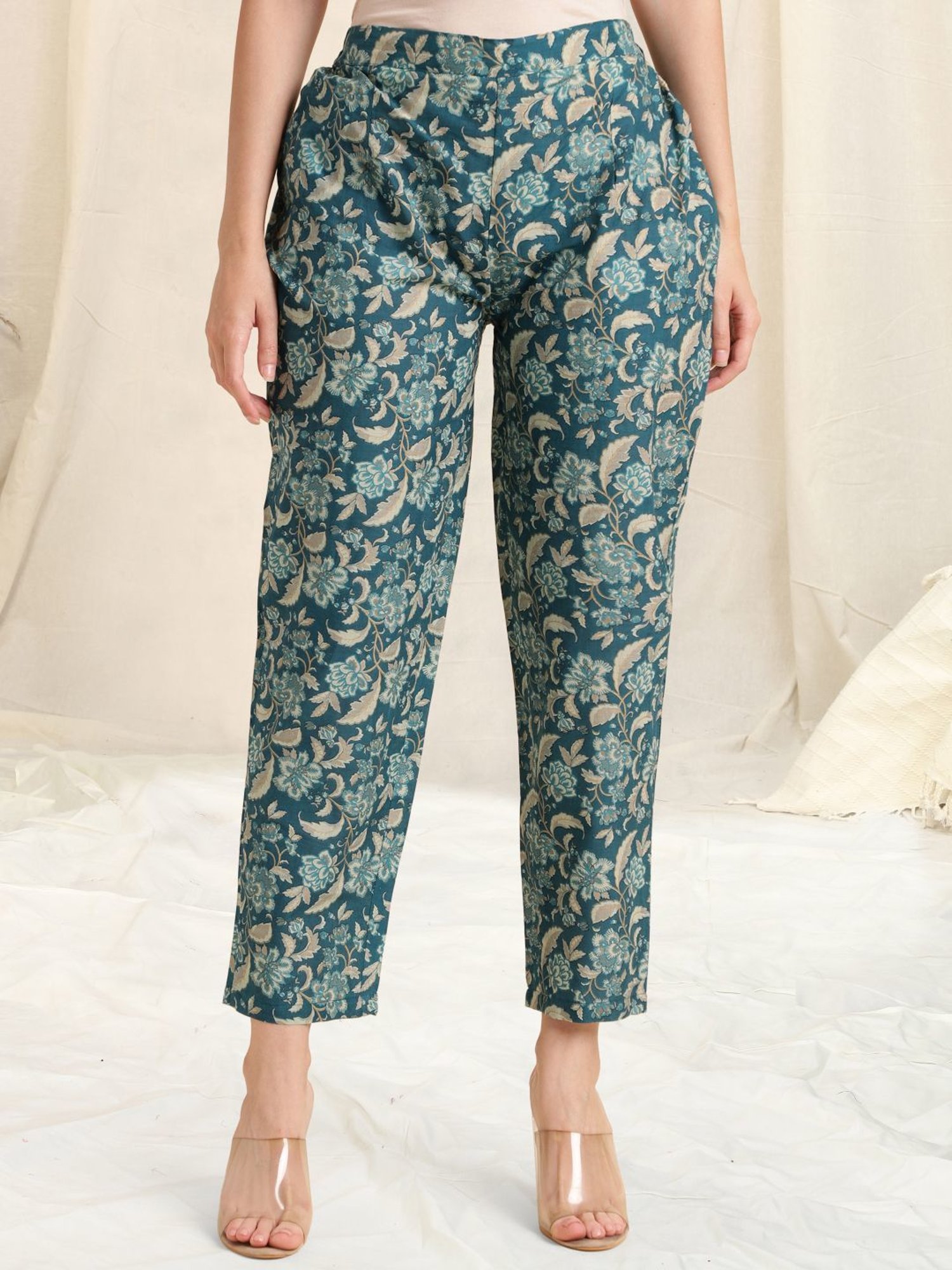 MIRCHI FASHION Teal Blue Cotton Printed Top Pant Set With Jacket