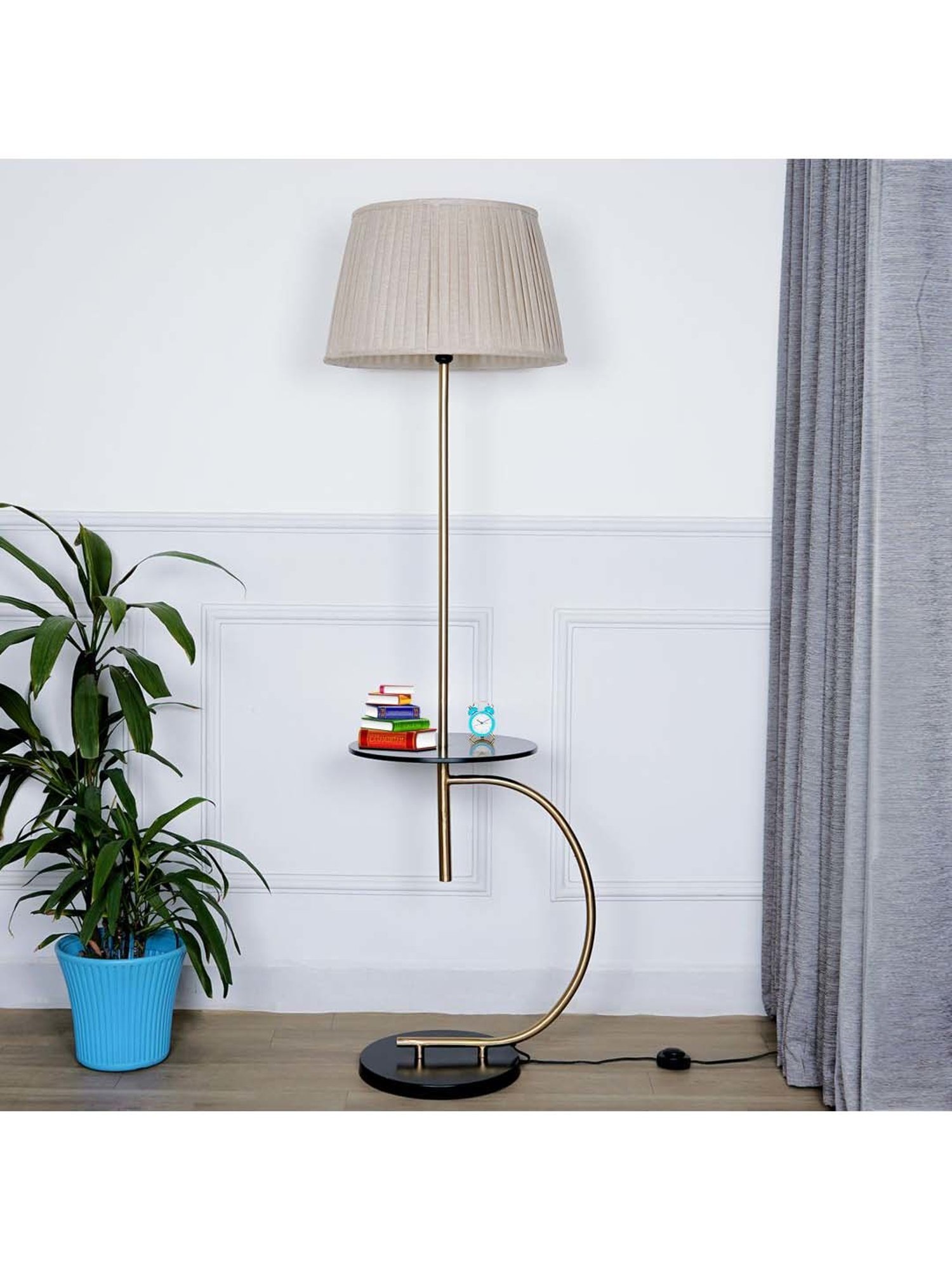 Kapoor E Illuminations Jigger Brass & Black Metal Multiutility Shelf Floor Lamp