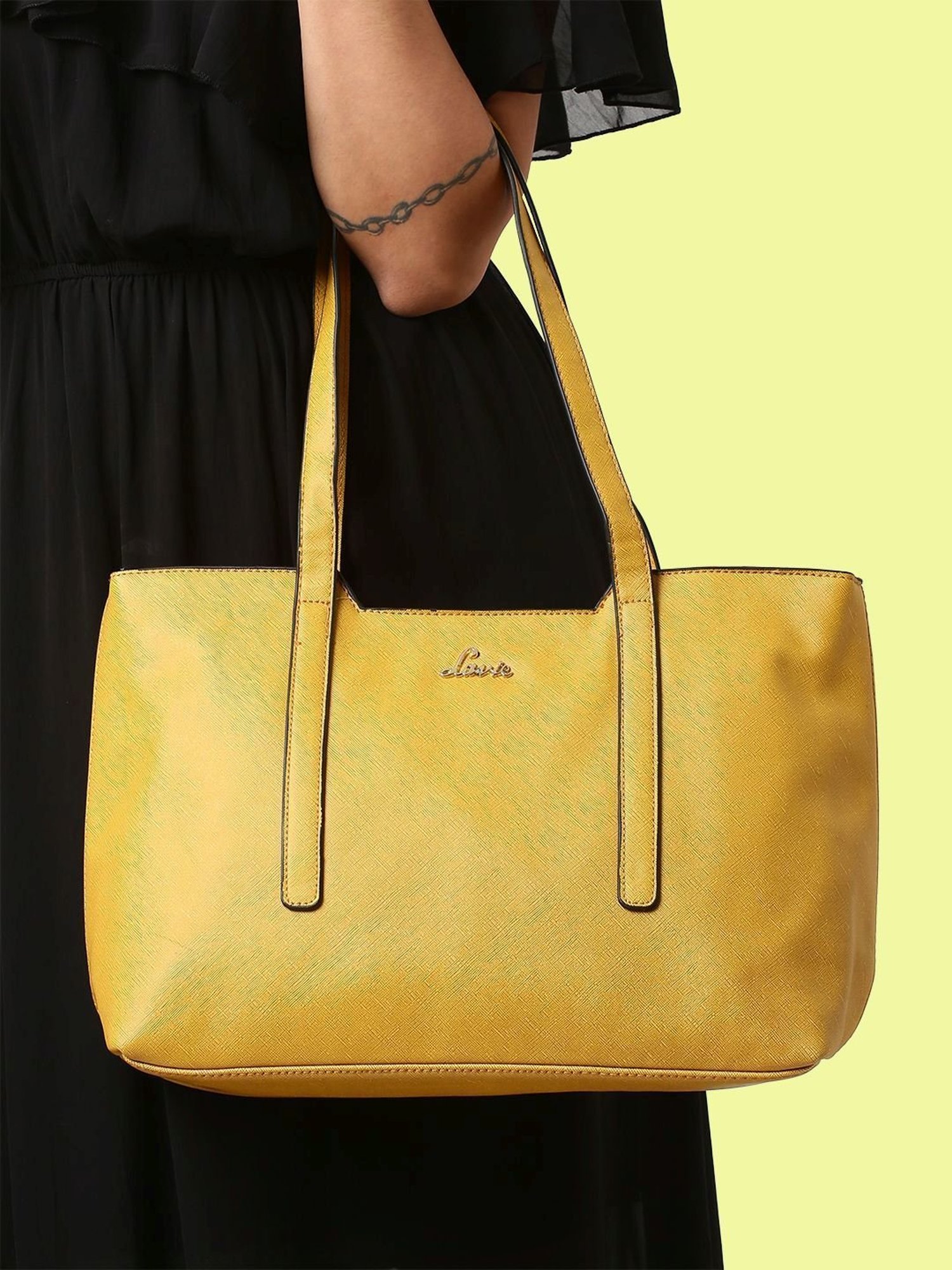 Lavie Yellow Solid Medium Handbag