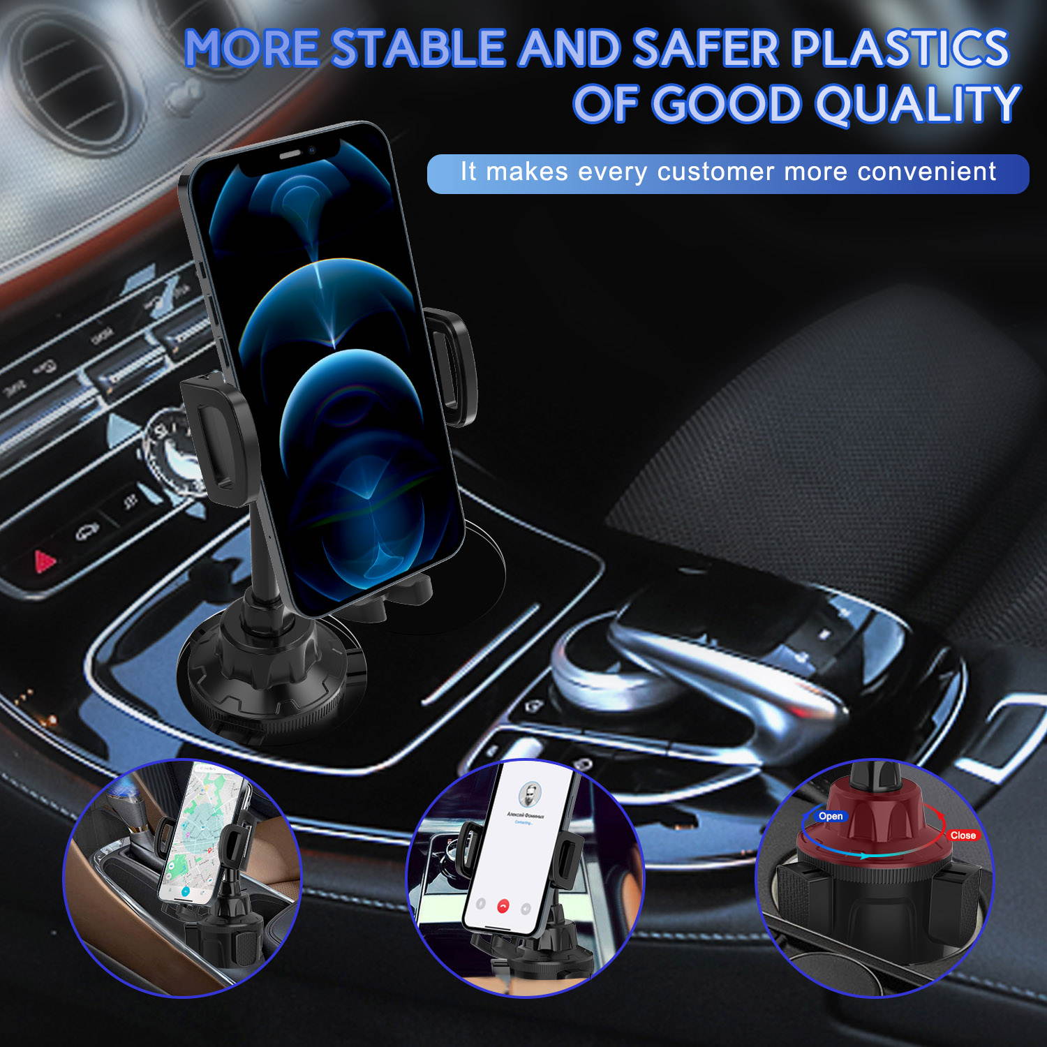 Donwell Cup Holder Phone Mount ,360&deg;Adjustable Gooseneck Car Mount for  iPhone 12/11/XR/X/8/7/6/SE, for Samsung Galaxy S21/S20/S10/S9/S8/S7/Note 20/10/9/8, for LG, MOTO, etc (Black)