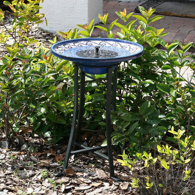 Smart Living 28.75" Mosaic Ceramic Solar Birdbath with Metal Stand
