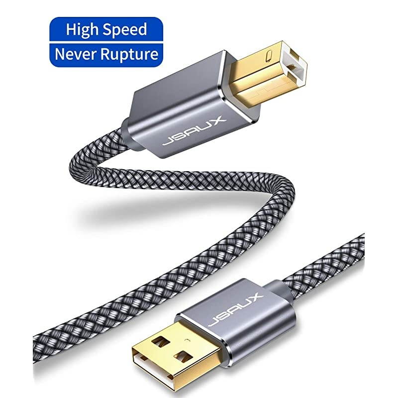 Cable JSAUX 66FT USB Cord 20 Type A Male to B Male Cable Scanner Cord High Speed Compatible with HP Canon Dell Epson Lexmark Xerox Samsung and More Grey