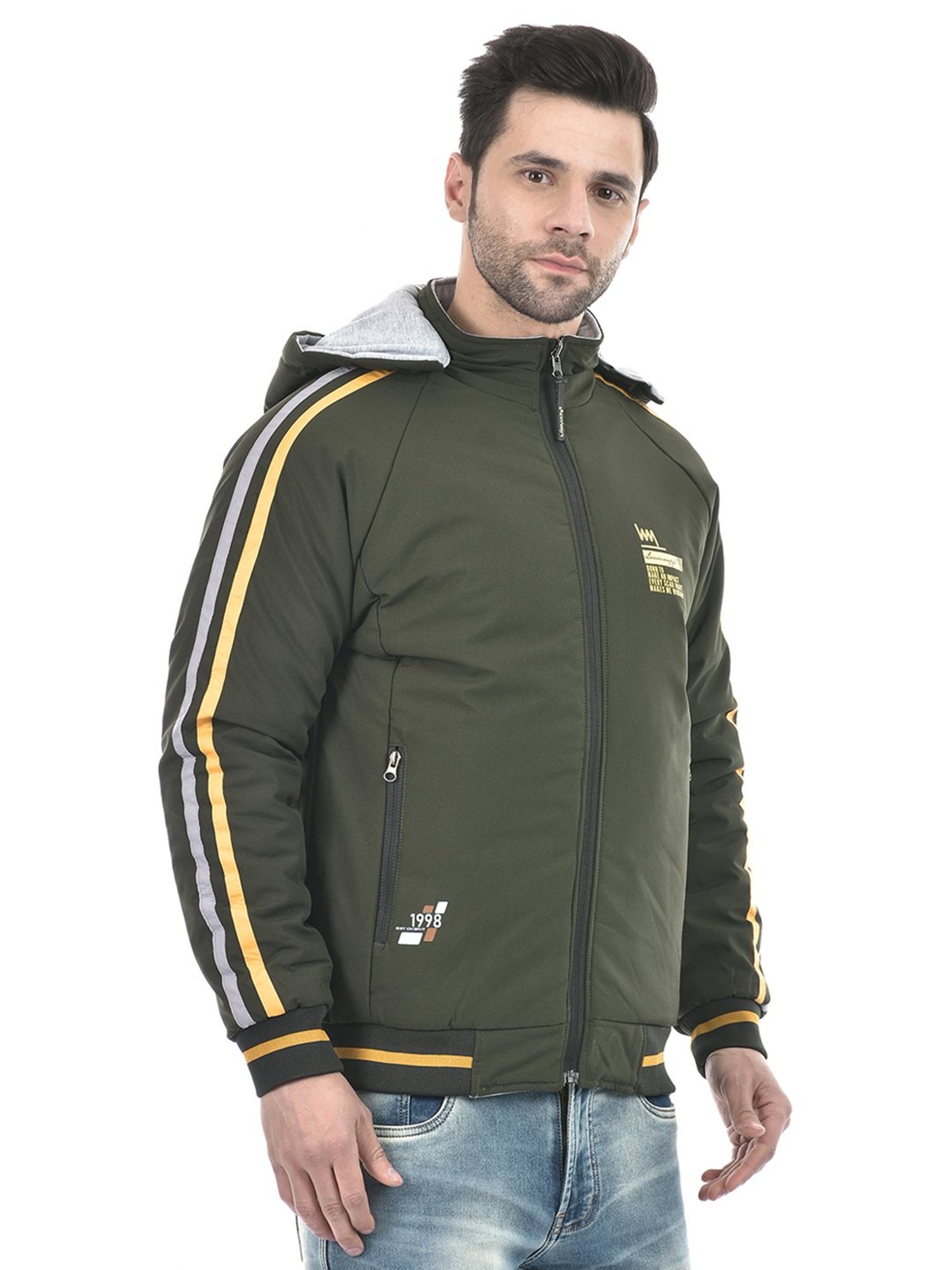 Lawman Pg3 Olive & Blue Regular Fit Striped Reversible Jacket