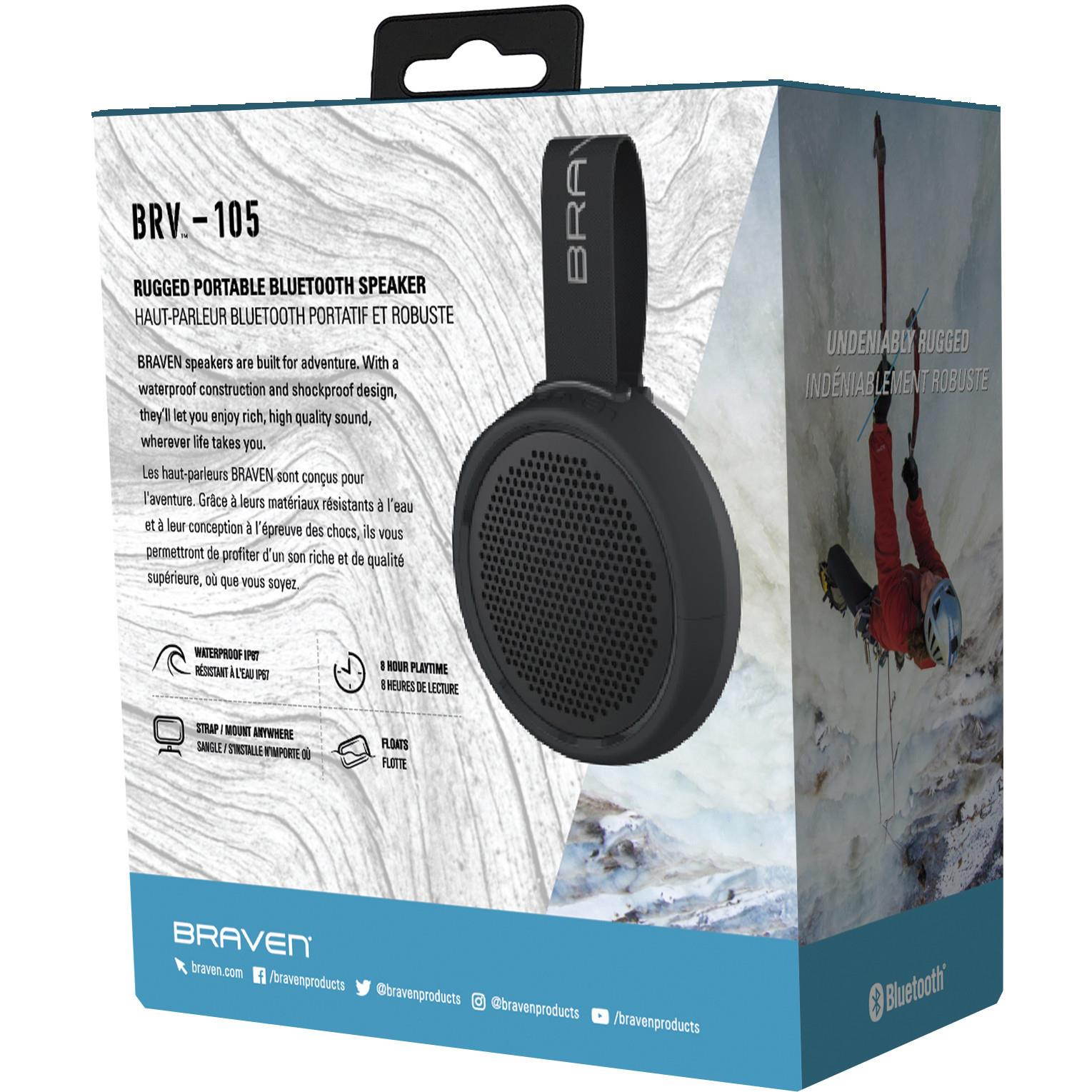 Braven BRV-105 Speaker System - Wireless Speaker(s) - Portable - Battery Rechargeable - Black