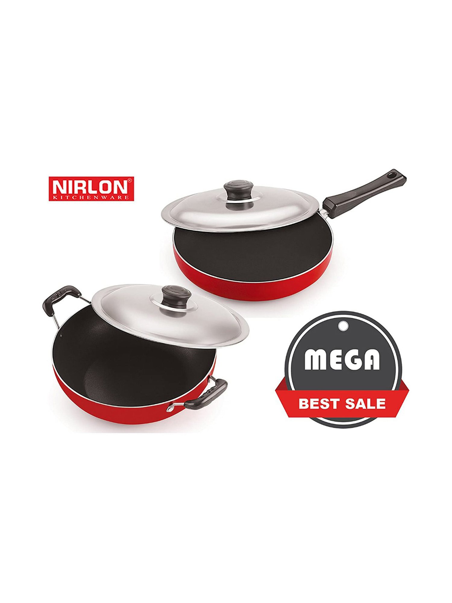 Nirlon Red Aluminium Kadhai & Woks Set of 2