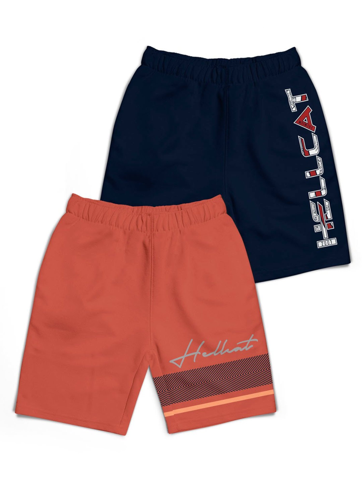 HELLCAT Boys Orange & Navy Printed Shorts (Pack Of 2)