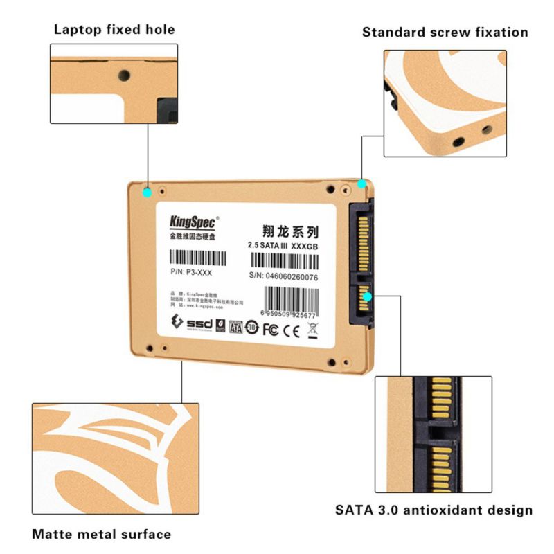 KingSpec P60 SATA III 3.0 2.5" 120GB MLC Digital SSD Solid State Drive with Cache for PC