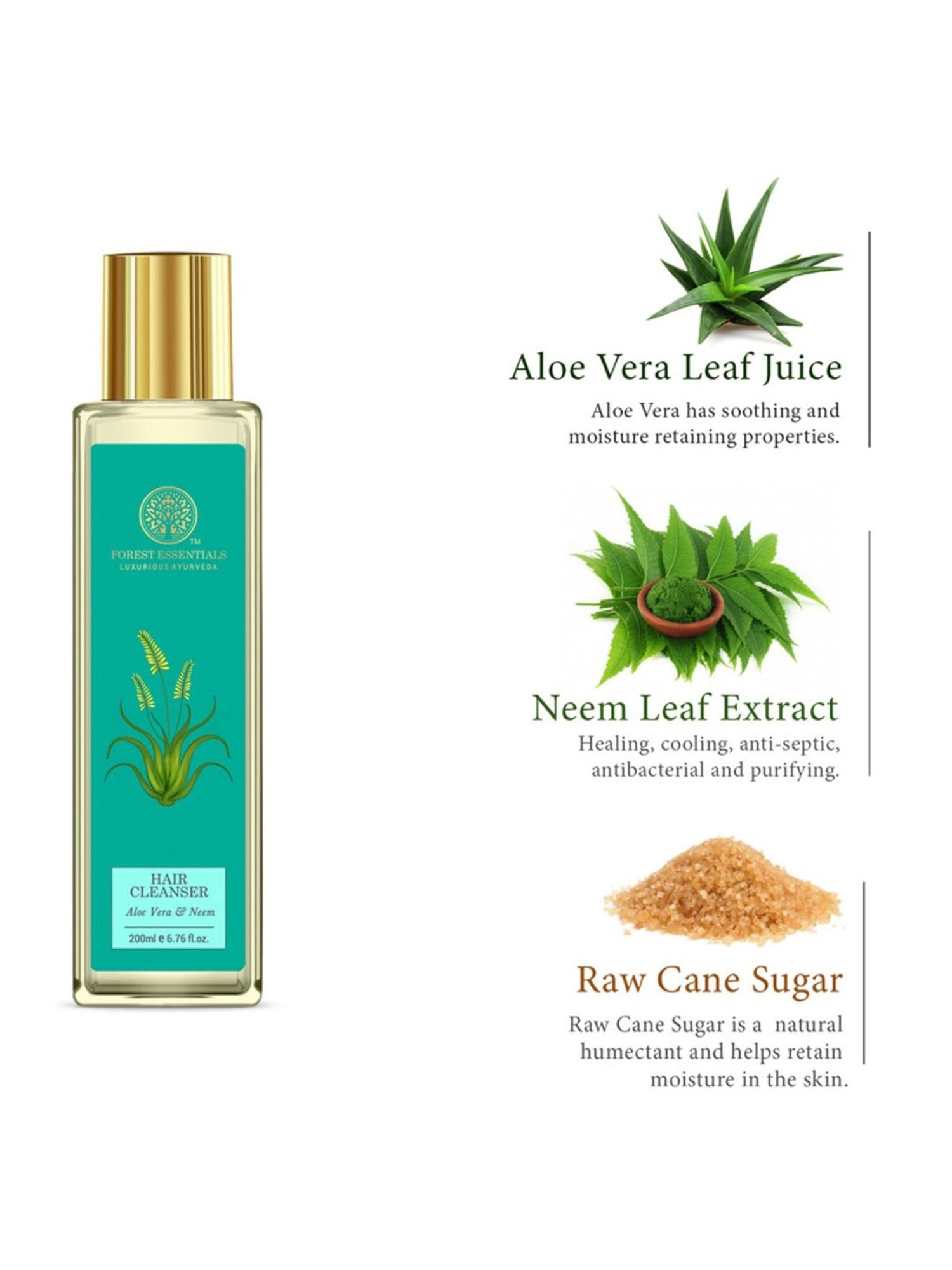 Forest Essentials Natural Ayurvedic Aloe Vera & Neem Hair Cleanser - 200 ml