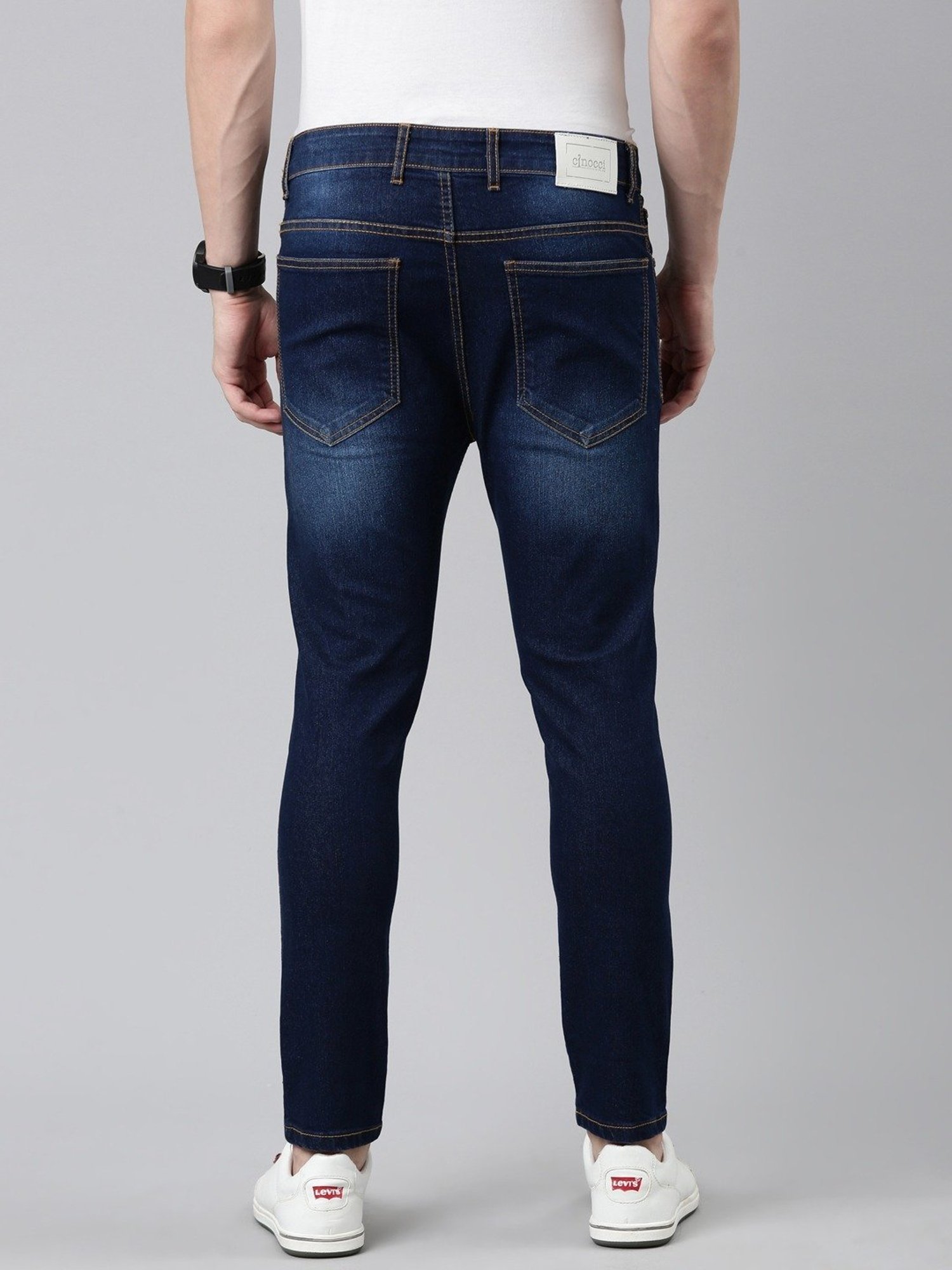 CINOCCI Blue Cotton Slim Fit Jeans