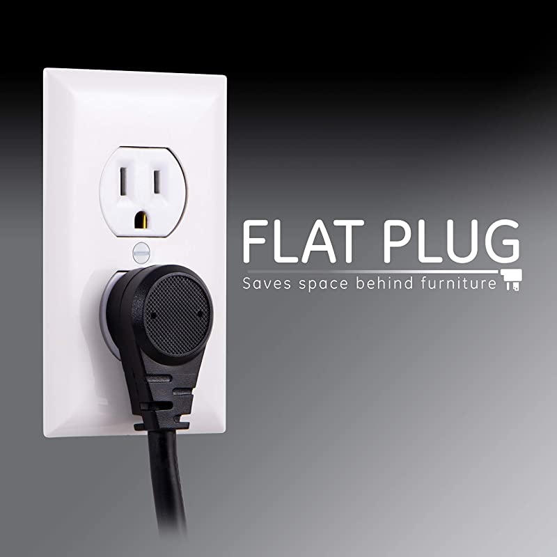 5-Outlet Sur Protector, 2 USB Charr Ports, 3 Prong Power Strip, 1000 Joules, 4 Ft Extension Cord, Flat Plug, Slide-to-Close Safety Outlets, Warranty, UL Listed, Brushed Nickel Design, 30572 BLACK
