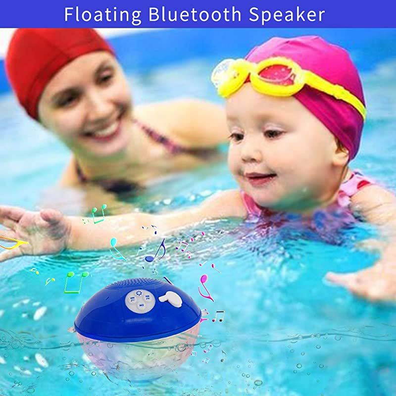 Speakers with Colorful Lights Portable Speaker IPX7 Waterproof Floatable Builtin MicCrystal Clear Stereo Sound Speakers Wireless 50ft Range for Home Shower Outdoors Pool Travel