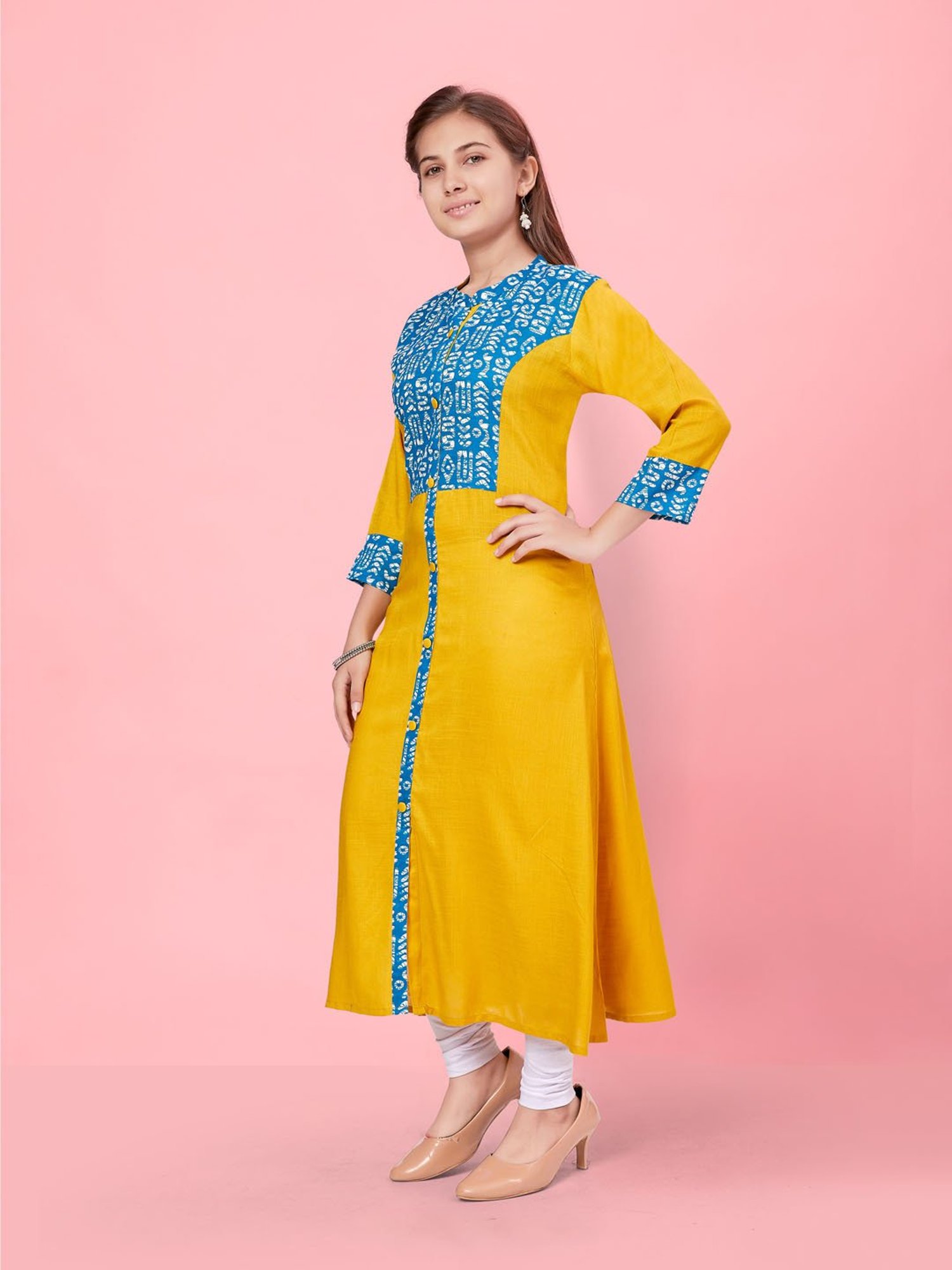 Aarika Kids Blue & Yellow Printed Kurti