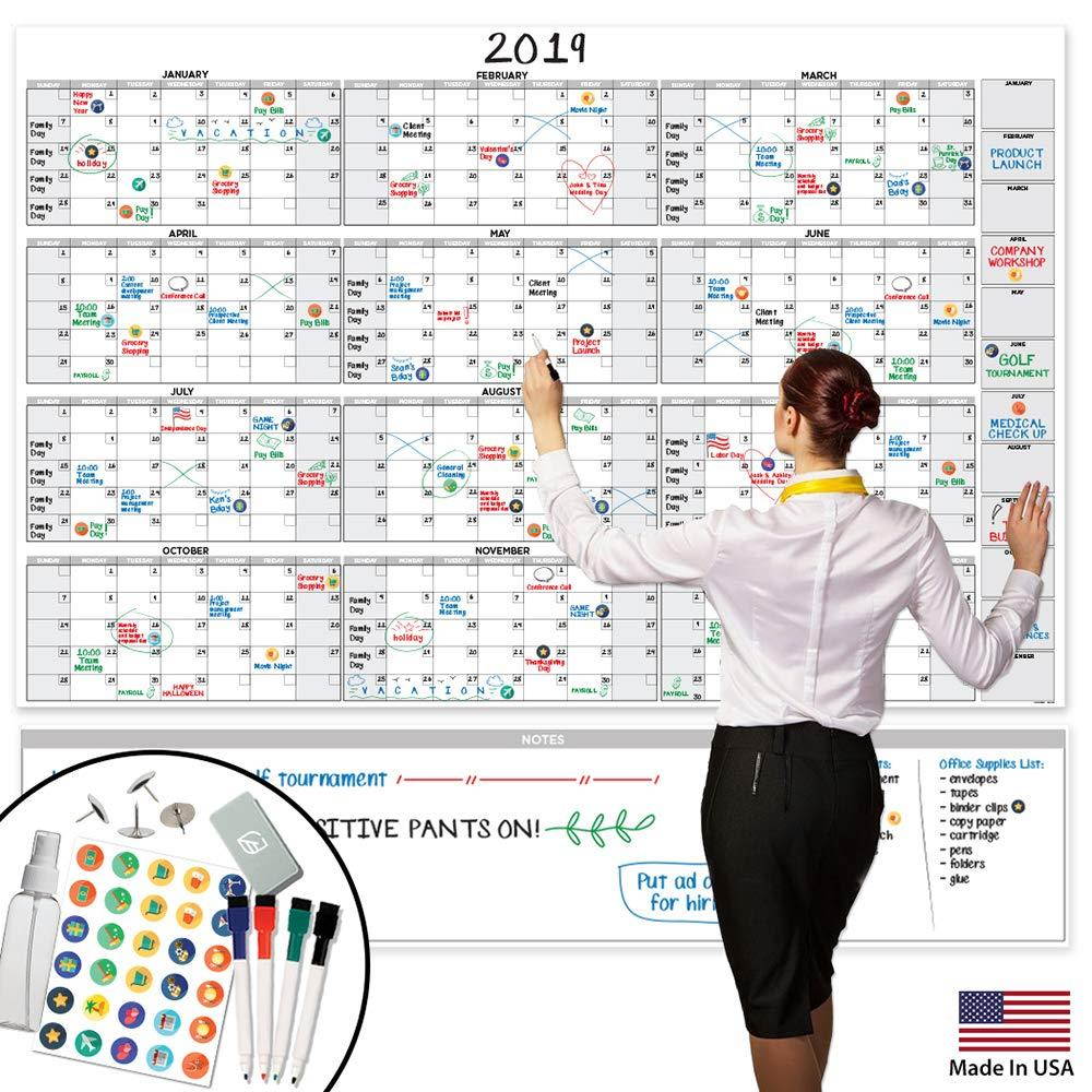 Large Dry Erase Wall Calendar - 58" x 38" - Blank 2019 Reusable Annual Planner - Academic Fiscal Year Office Project 12 Month Poster - Laminated Giant Jumbo Oversized Erasable Undated Calander