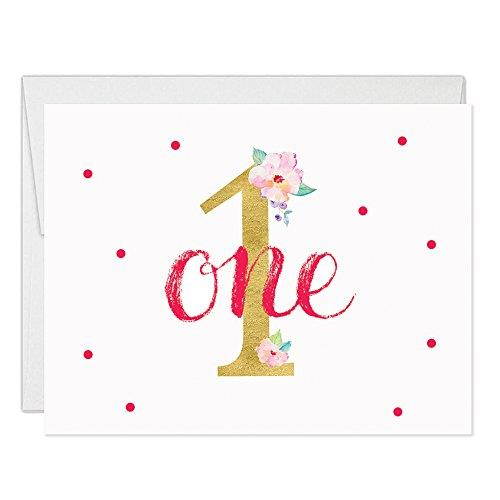 Baby Girl's 1st Birthday Thank You Cards with Envelopes ( Pack of 25 ) Folded Blank Pink Floral First Birthday Celebration Thanks Gracias Notes Children Child Kids B'day Party Excellent Value VT0014B