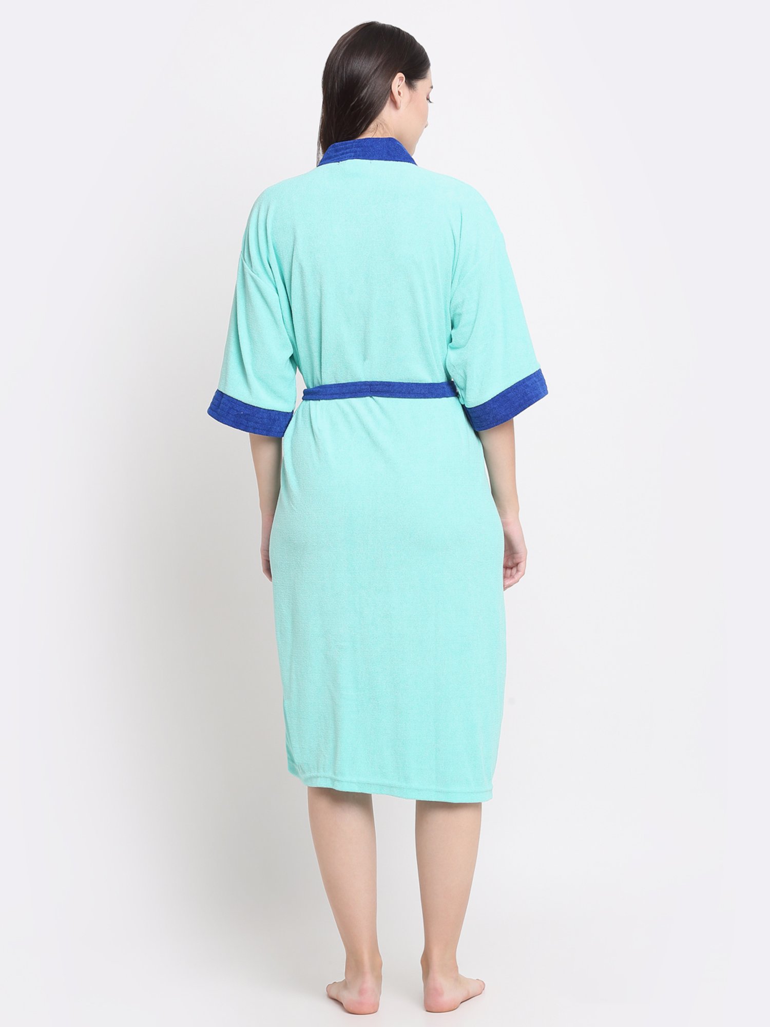 Creeva Everyday Sea Green & Turkish 225 GSM Micro Terry Bathrobe with Front Pocket & Kimono Collar