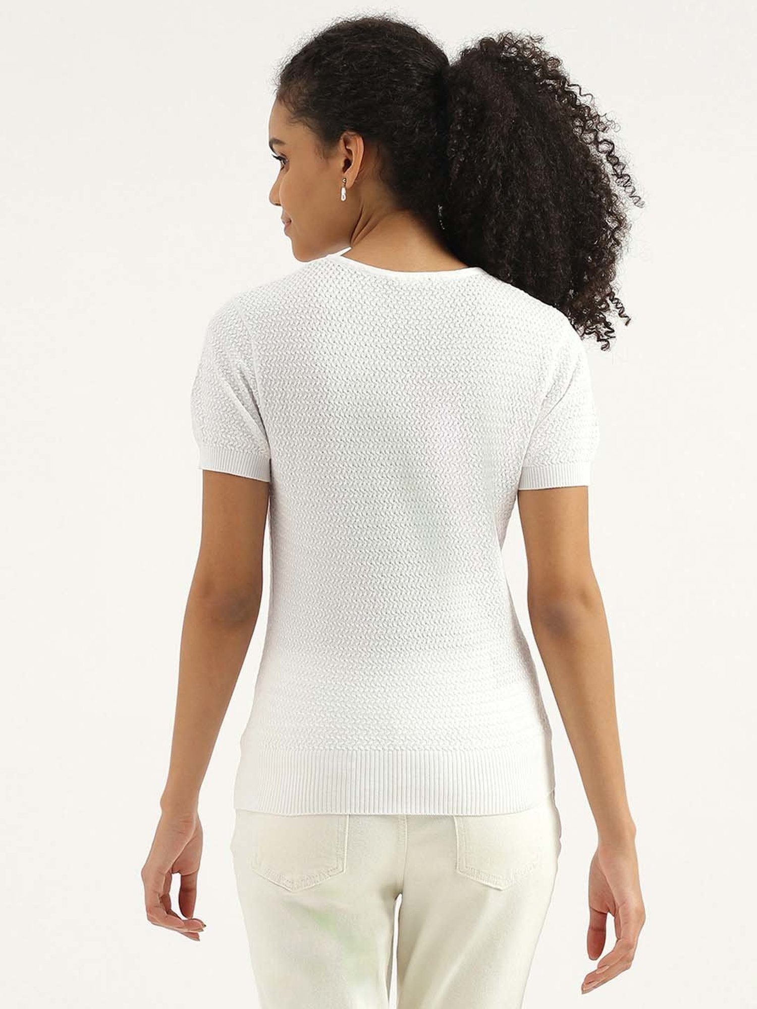 United Colors of Benetton White Cotton Textured Pattern Top