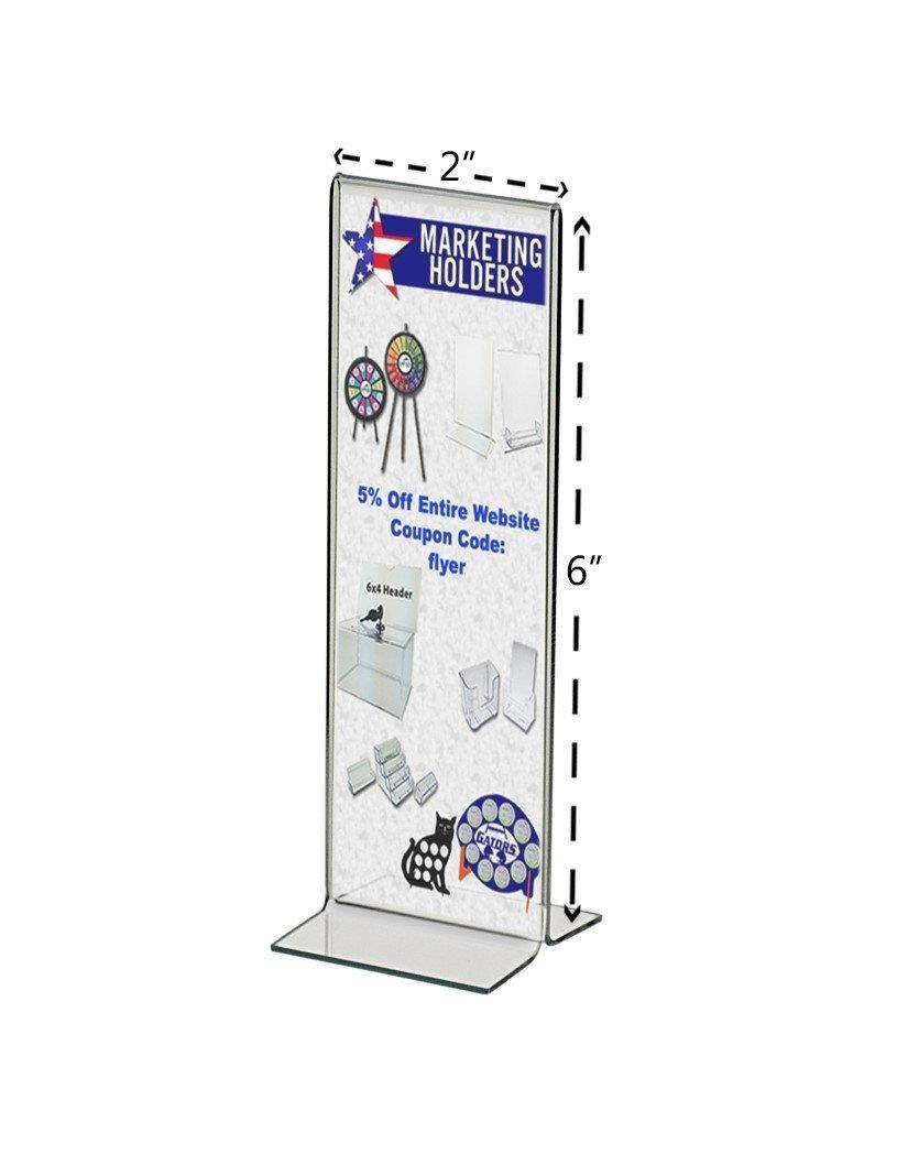 Marketing Holders Clear Acrylic 2&rdquo;W x 6&rdquo;H Bottom Loading, Double-sided Table Frame for Advertisements, Table Menu Cards, POP Signs & Photo Booth Strips