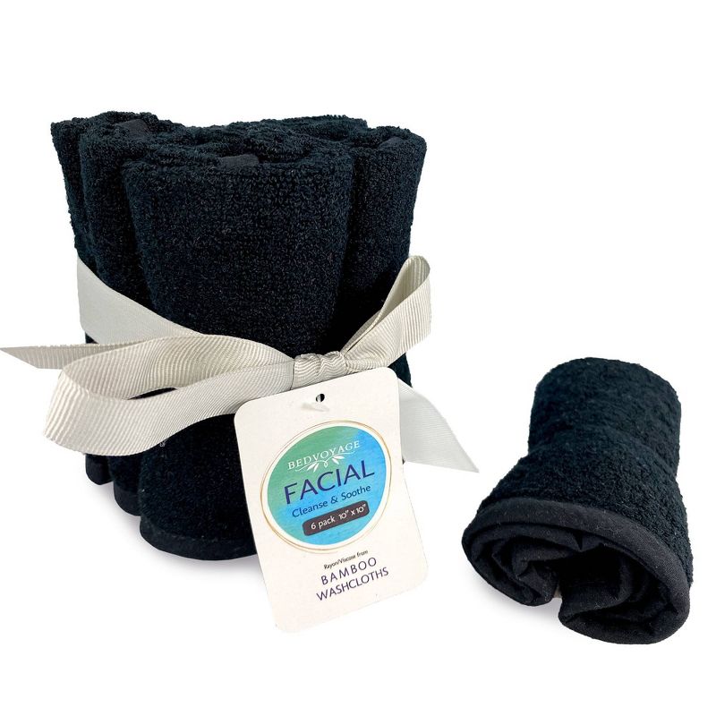 6pc Rayon from Bamboo Day and Night Facial Washcloth Set Black - BedVoyage