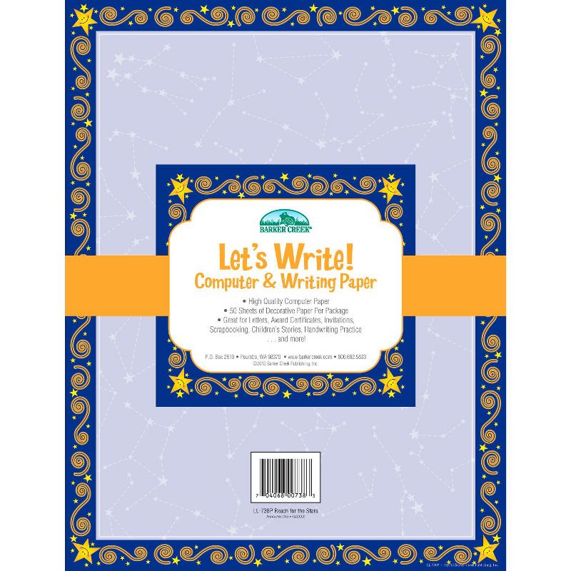 Barker Creek Computer Paper, 8-1/2 x 11 Inches, Reach for the Stars, 50 Sheets