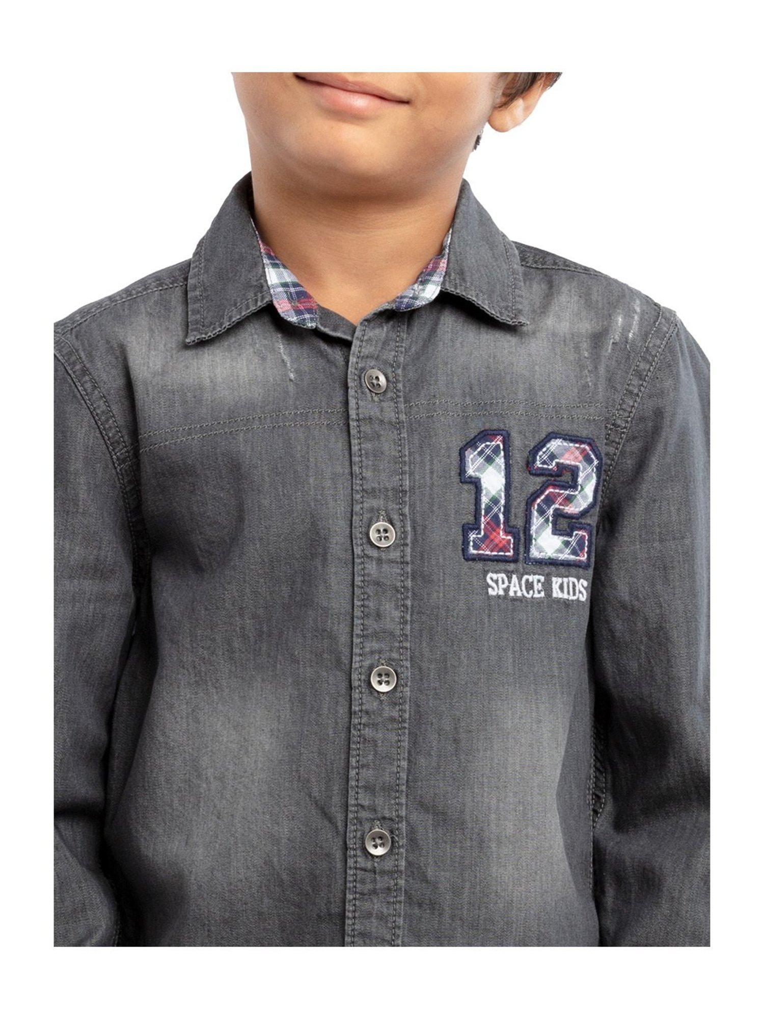 Under Fourteen Only Kids Grey Embroidered Full Sleeves Shirt